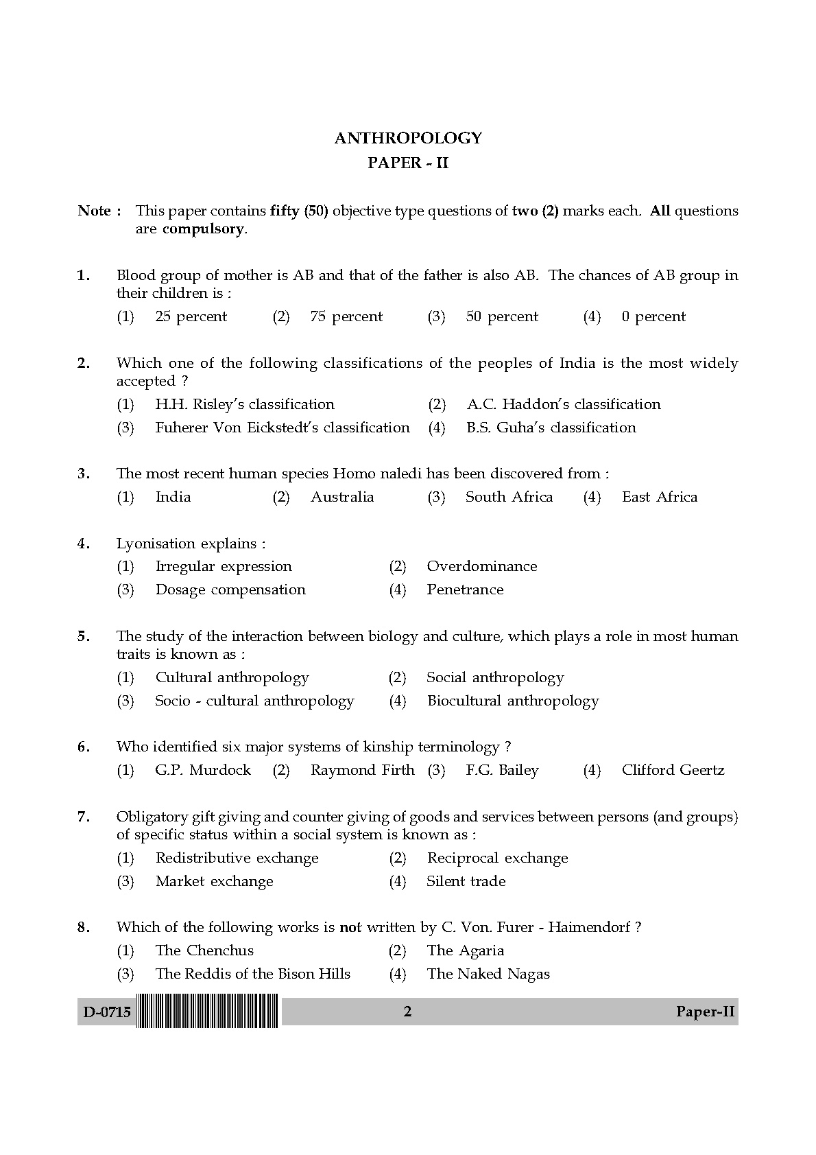 UGC NET Anthropology Question Paper II December 2015 2