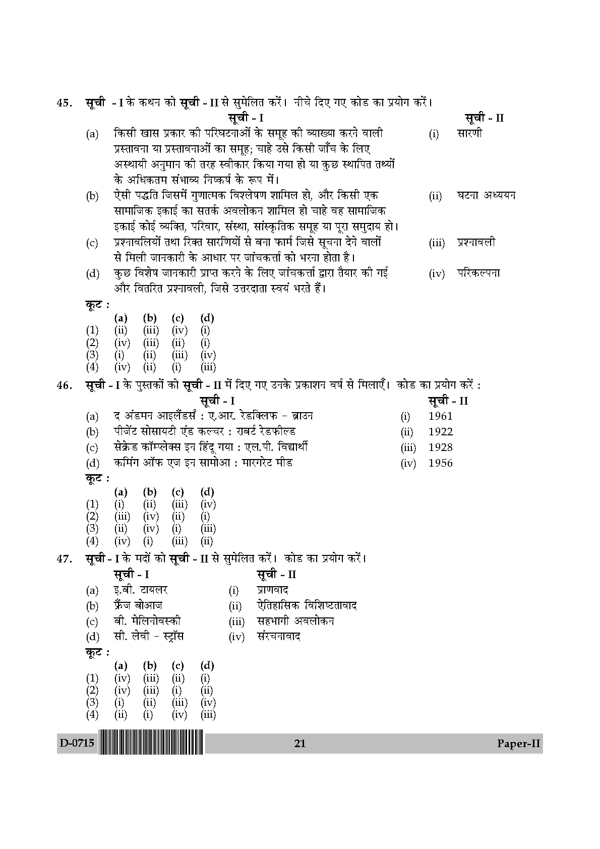 UGC NET Anthropology Question Paper II December 2015 21