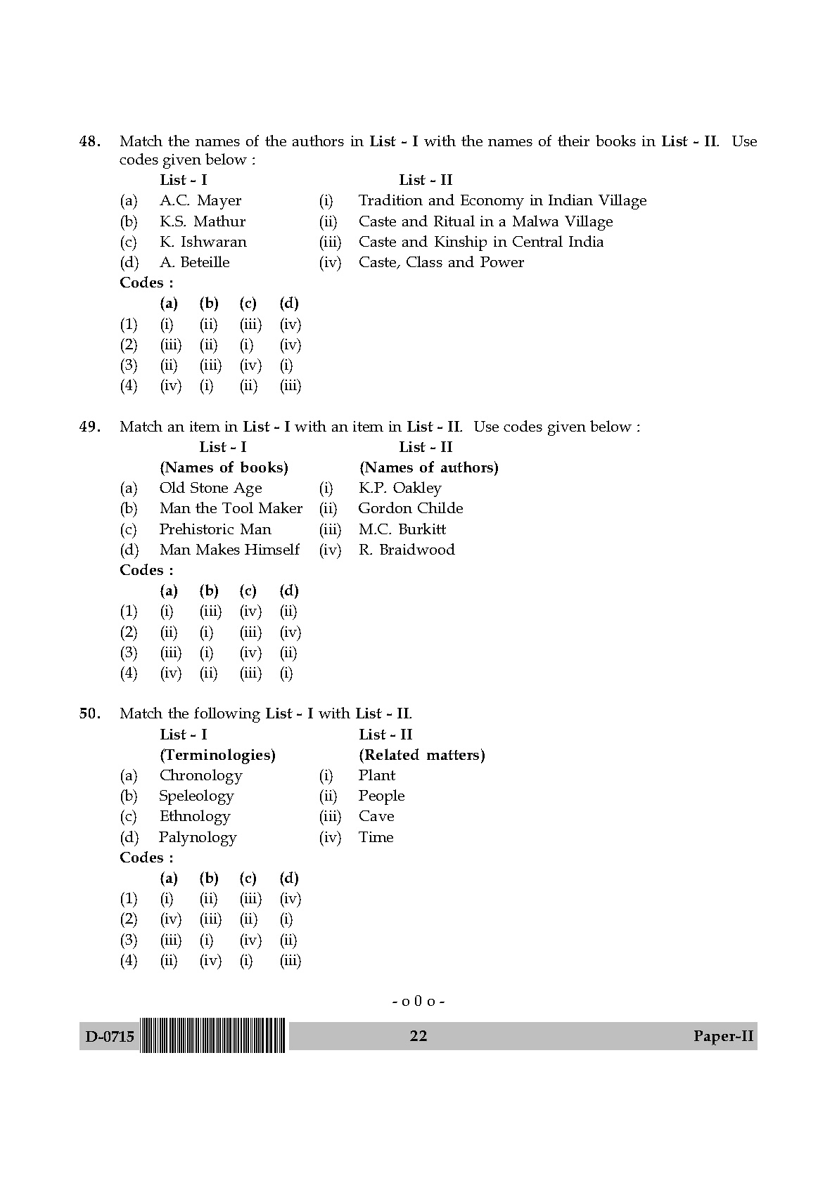 UGC NET Anthropology Question Paper II December 2015 22