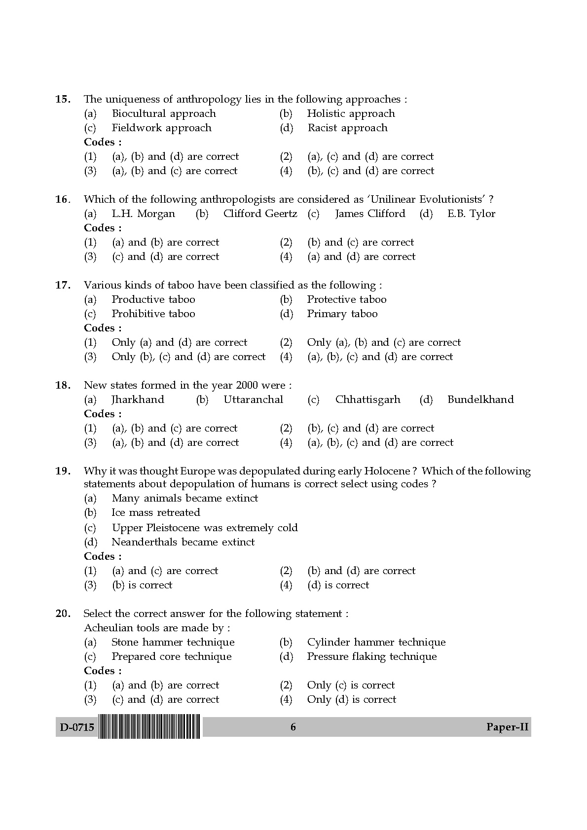 UGC NET Anthropology Question Paper II December 2015 6