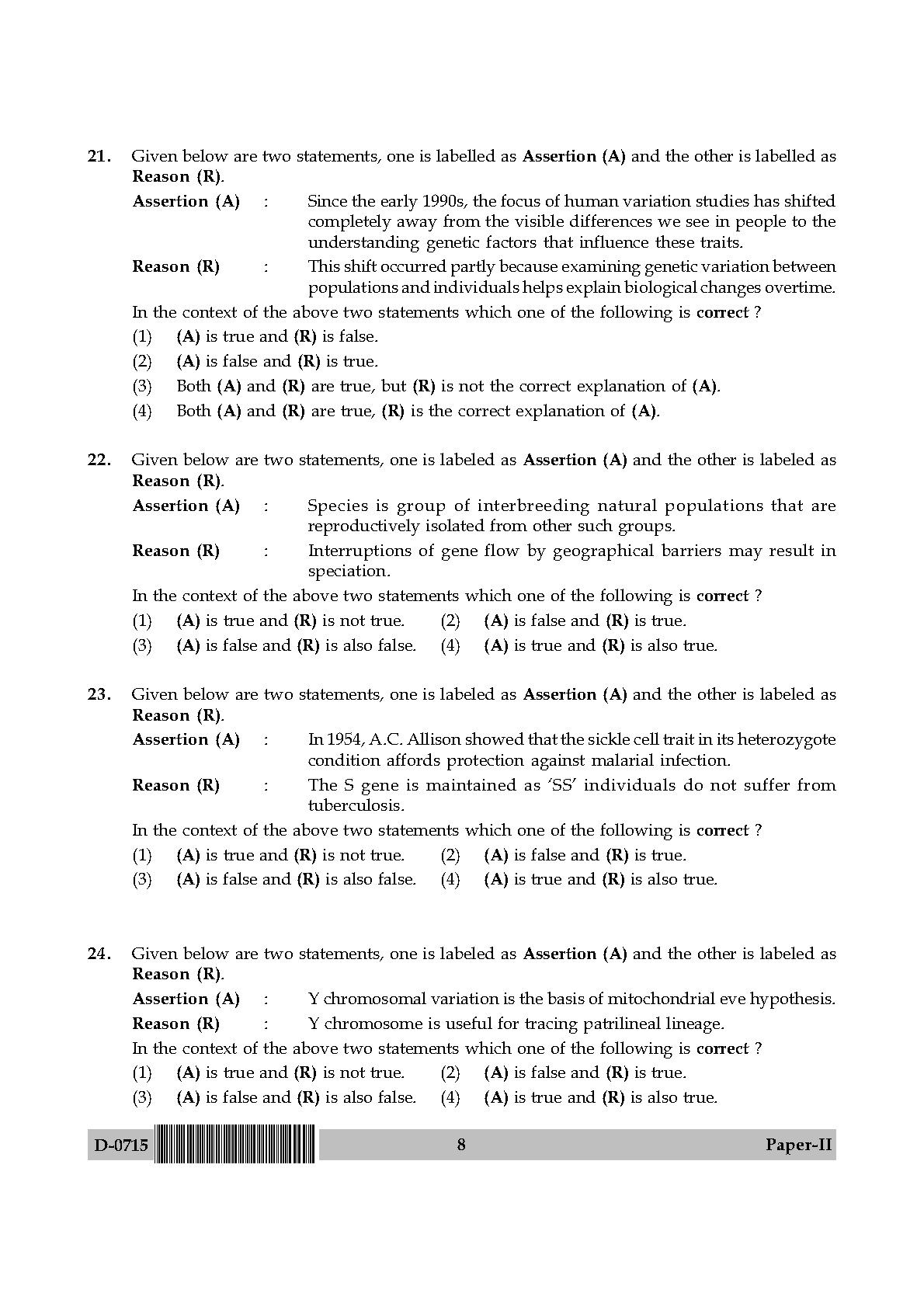 UGC NET Anthropology Question Paper II December 2015 8