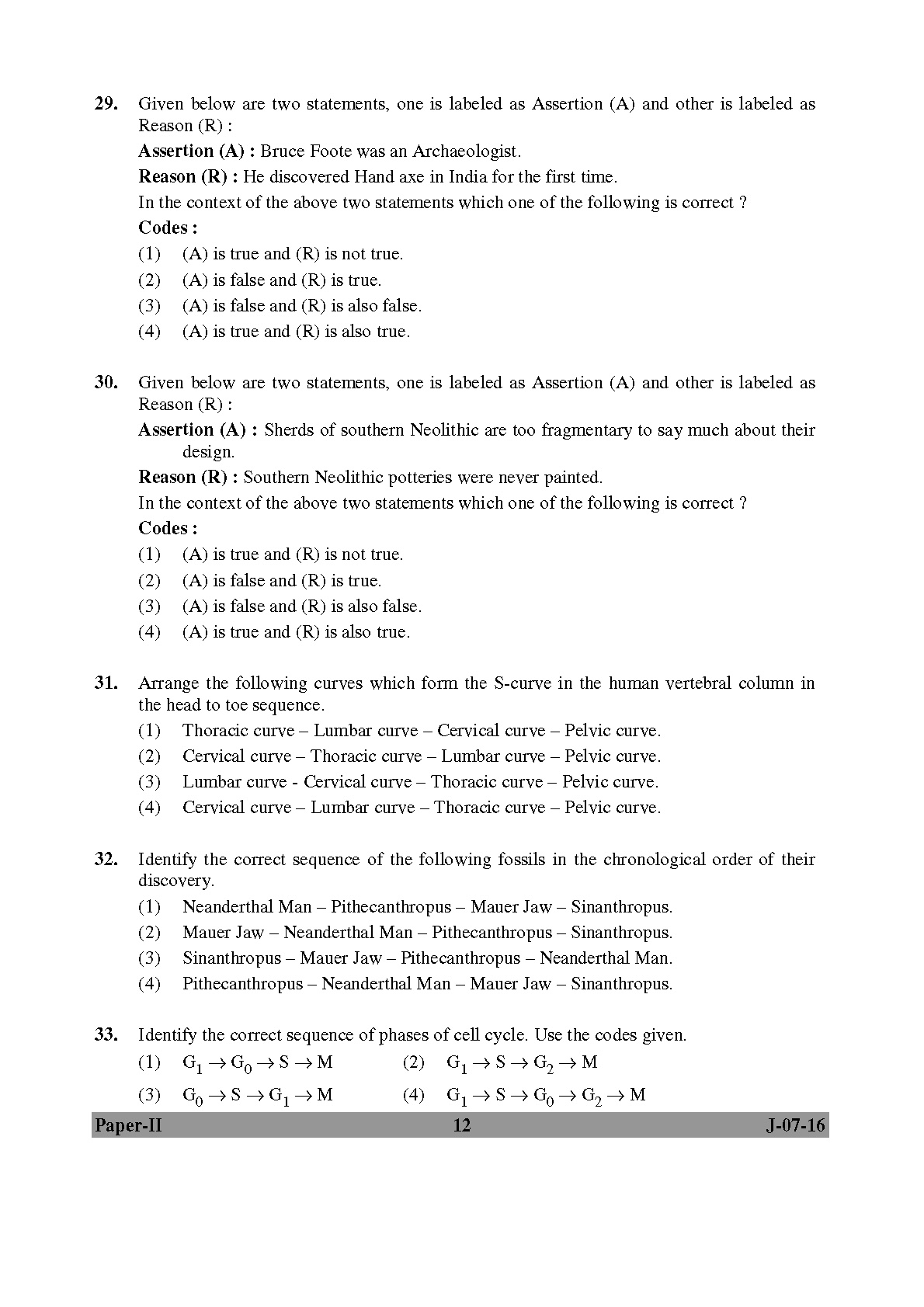 UGC NET Anthropology Question Paper II July 2016 Set 2 12