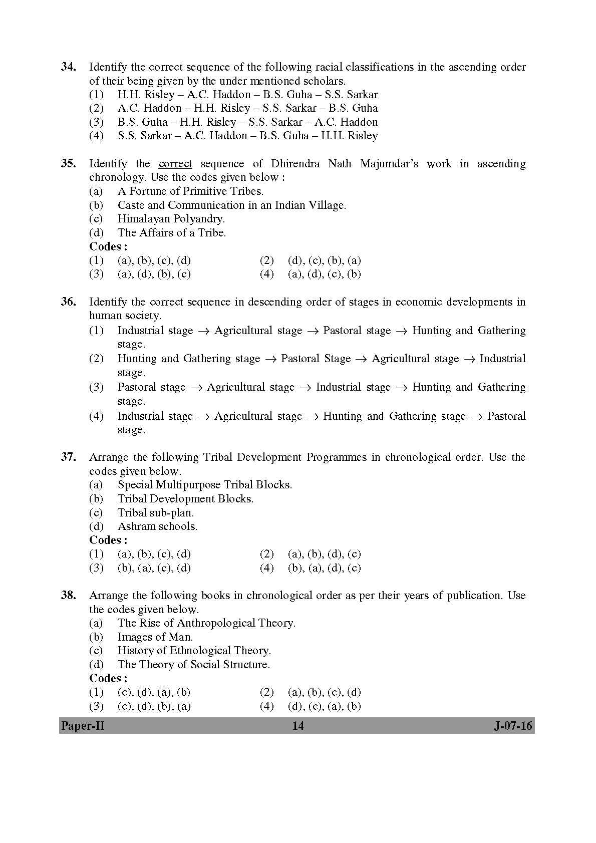 UGC NET Anthropology Question Paper II July 2016 Set 2 14