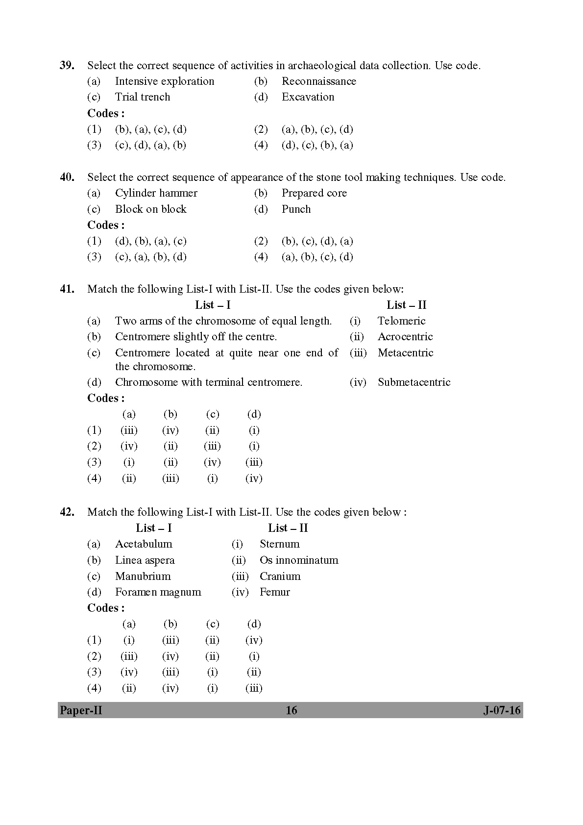 UGC NET Anthropology Question Paper II July 2016 Set 2 16