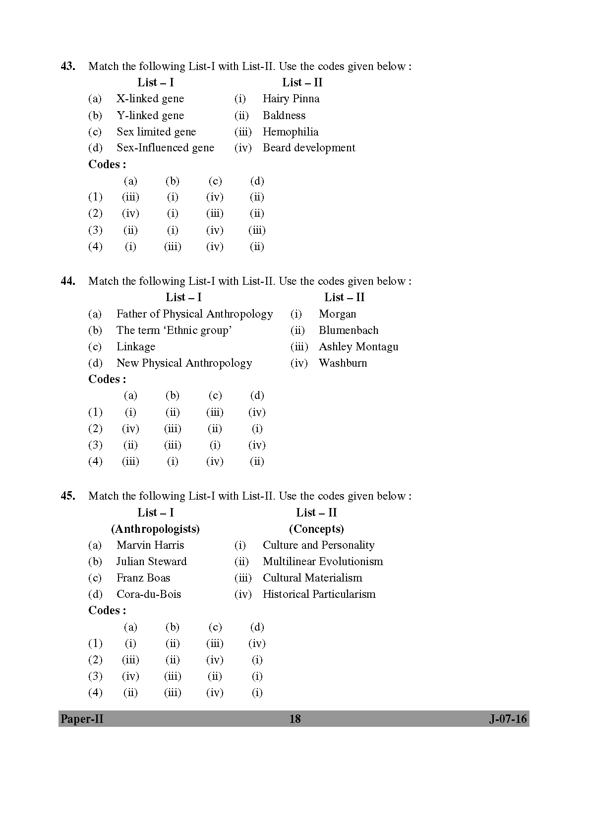 UGC NET Anthropology Question Paper II July 2016 Set 2 18