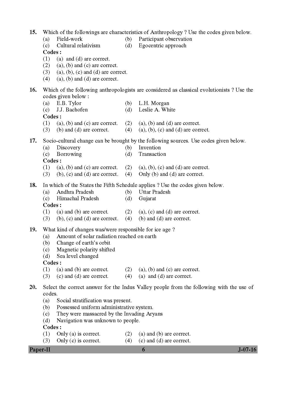 UGC NET Anthropology Question Paper II July 2016 Set 2 6