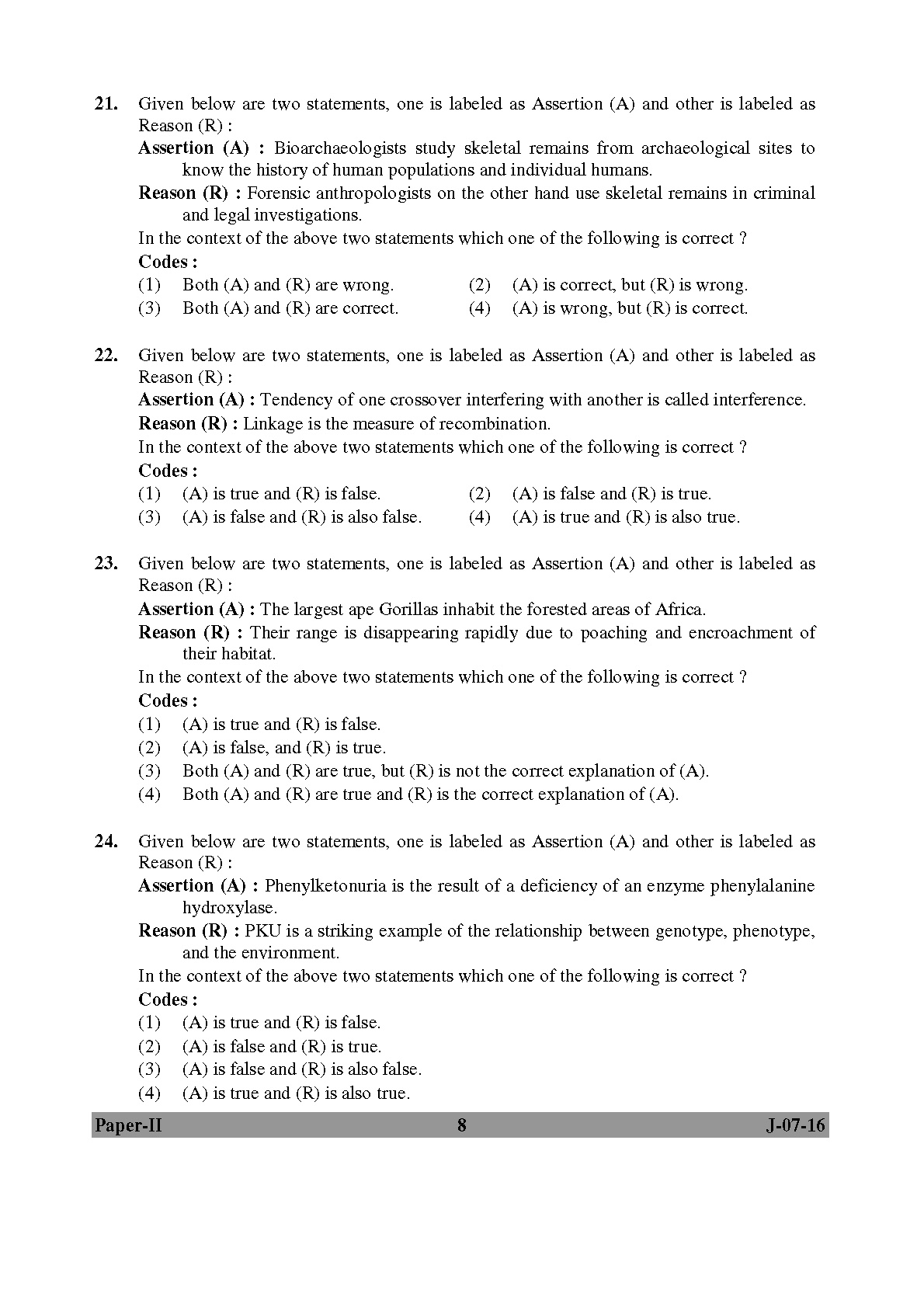 UGC NET Anthropology Question Paper II July 2016 Set 2 8