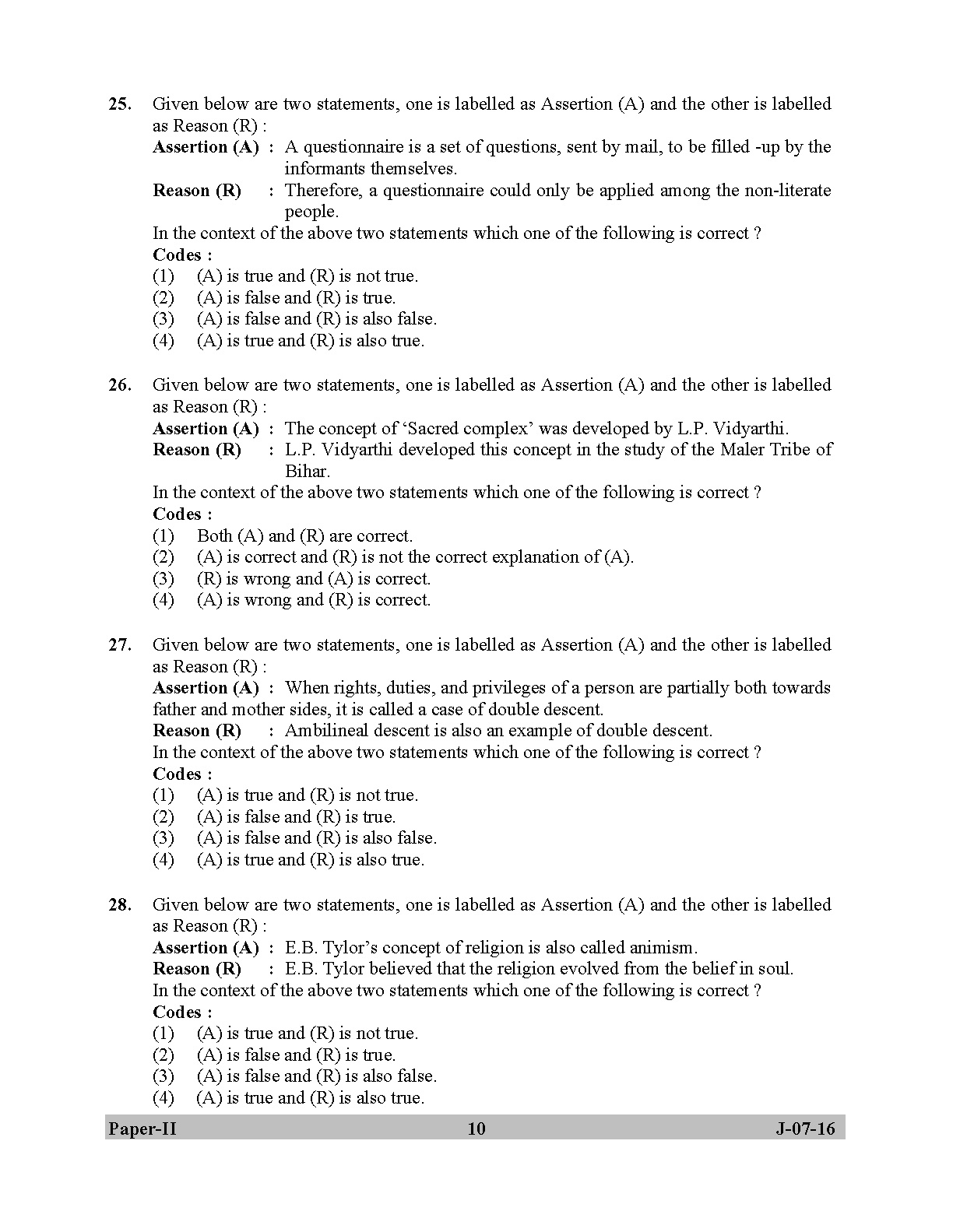 UGC NET Anthropology Question Paper II July 2016 10