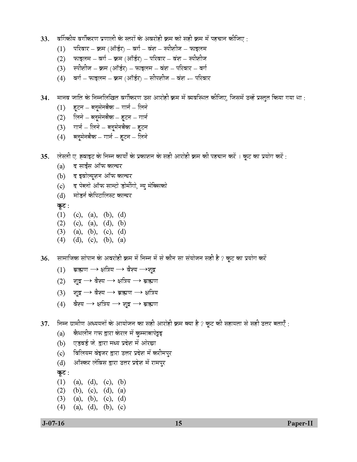 UGC NET Anthropology Question Paper II July 2016 15