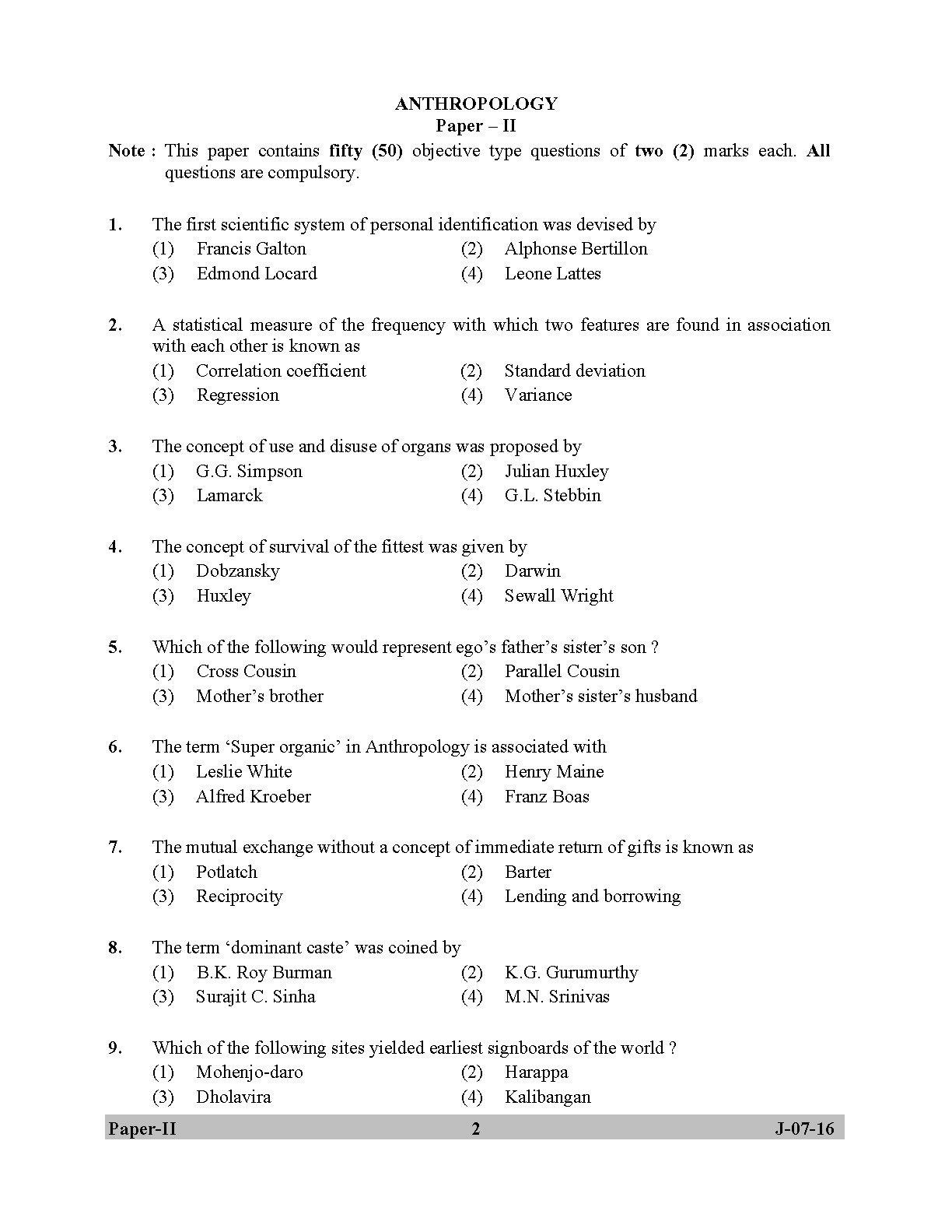 UGC NET Anthropology Question Paper II July 2016 2