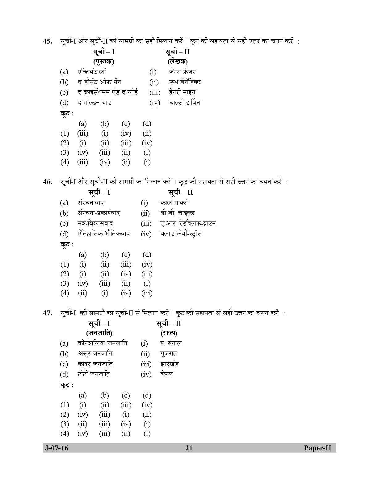 UGC NET Anthropology Question Paper II July 2016 21