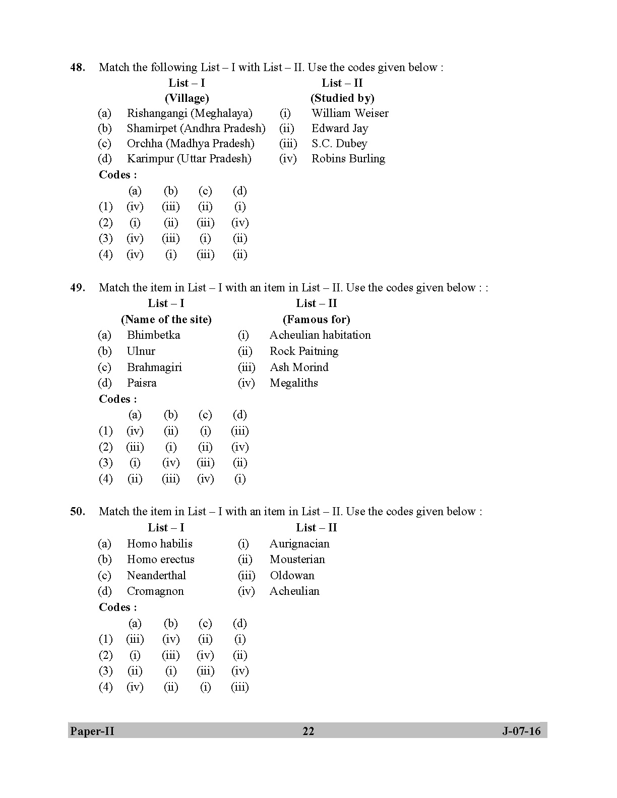 UGC NET Anthropology Question Paper II July 2016 22