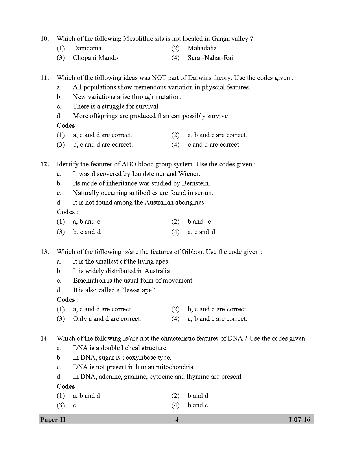 UGC NET Anthropology Question Paper II July 2016 4