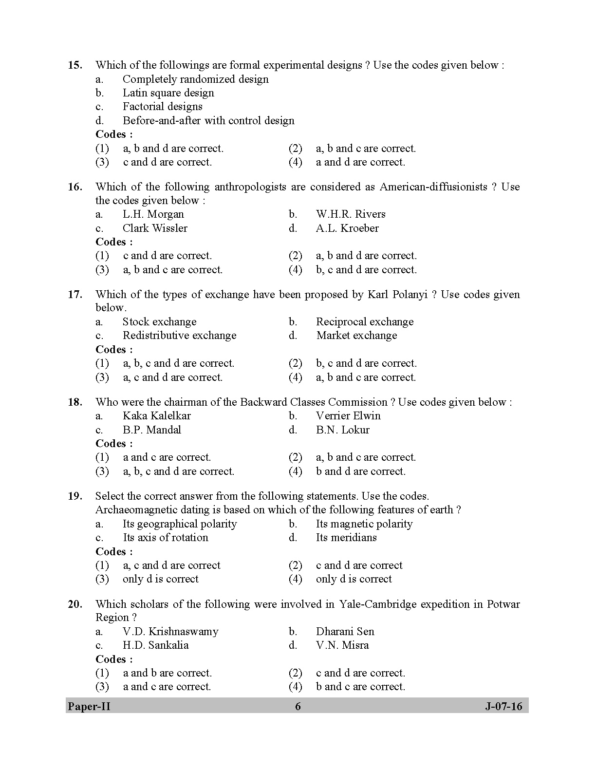 UGC NET Anthropology Question Paper II July 2016 6