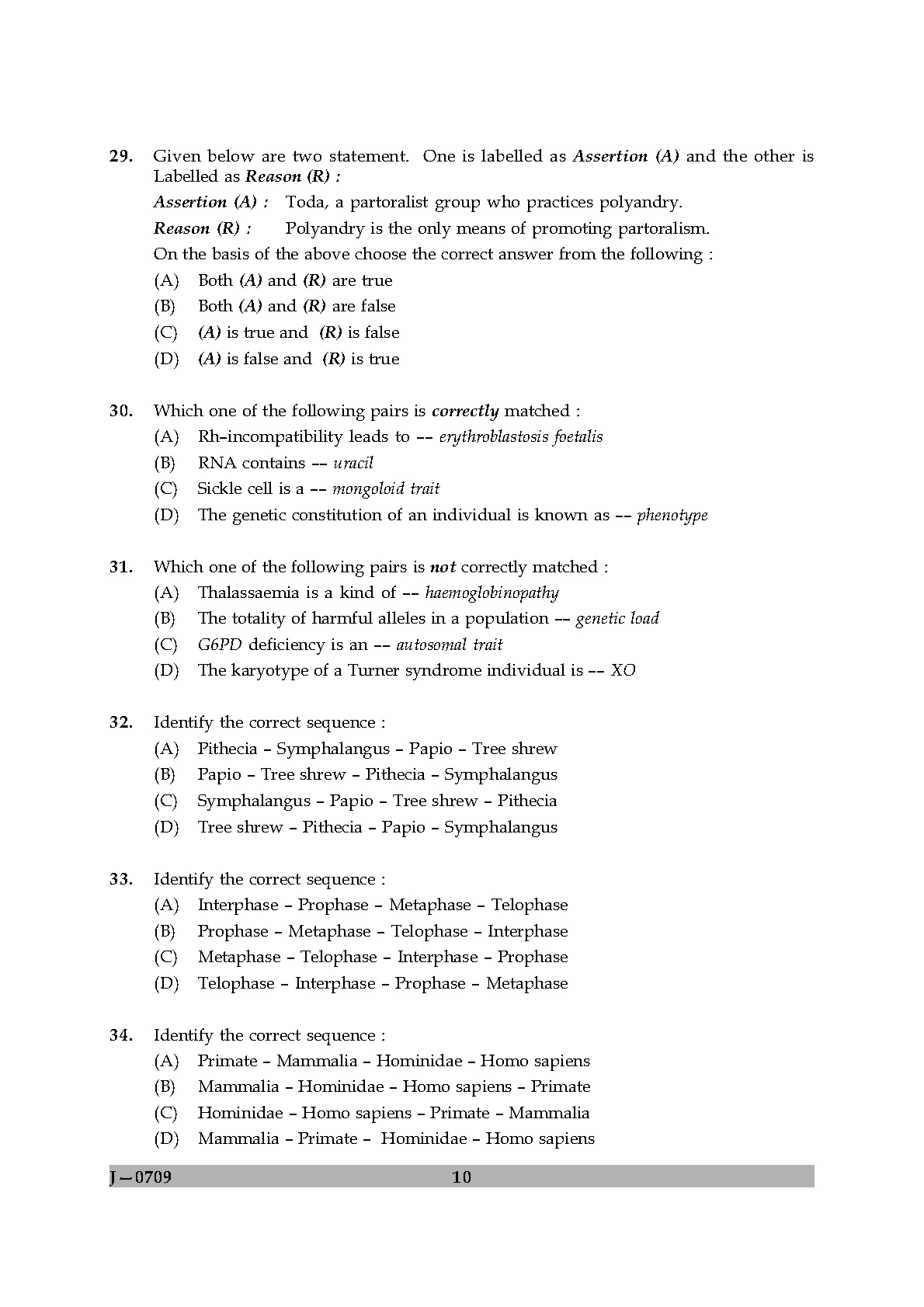 UGC NET Anthropology Question Paper II June 2009 10