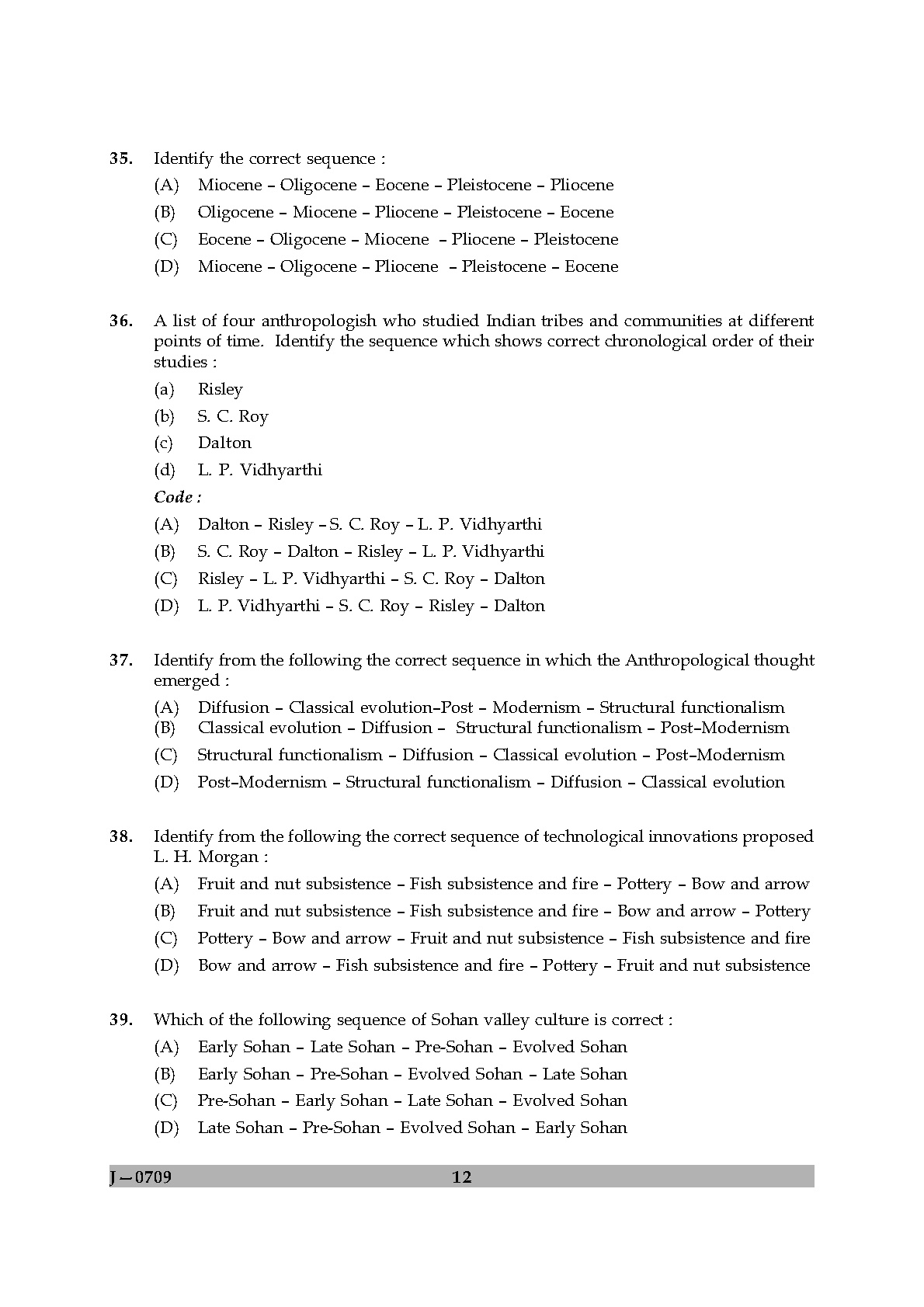 UGC NET Anthropology Question Paper II June 2009 12