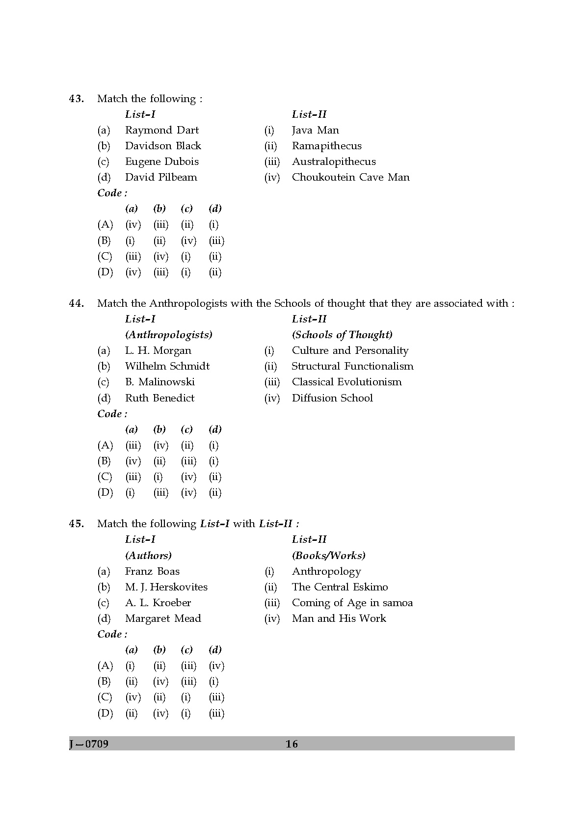 UGC NET Anthropology Question Paper II June 2009 16