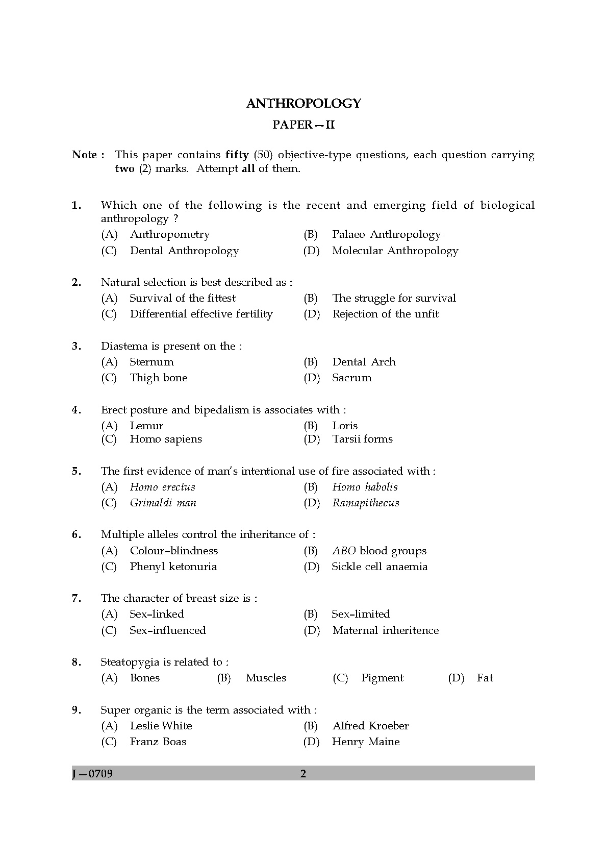 UGC NET Anthropology Question Paper II June 2009 2