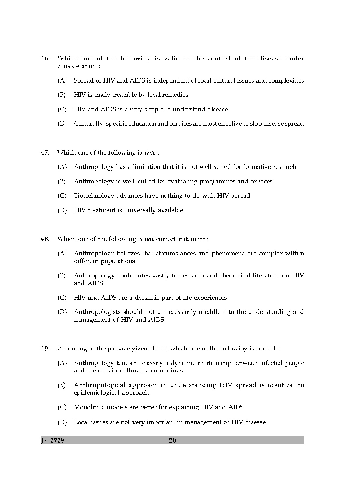 UGC NET Anthropology Question Paper II June 2009 20