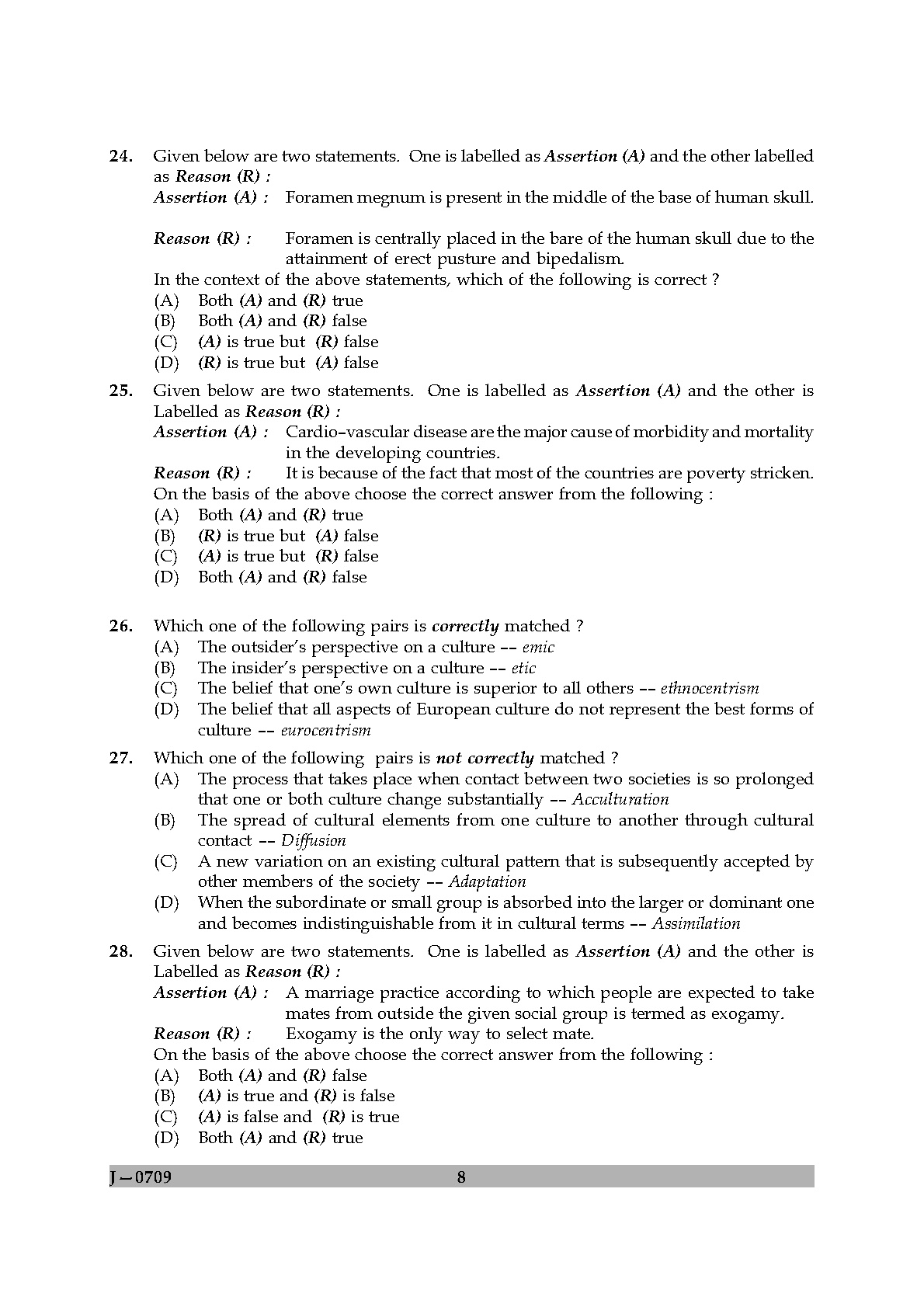 UGC NET Anthropology Question Paper II June 2009 8