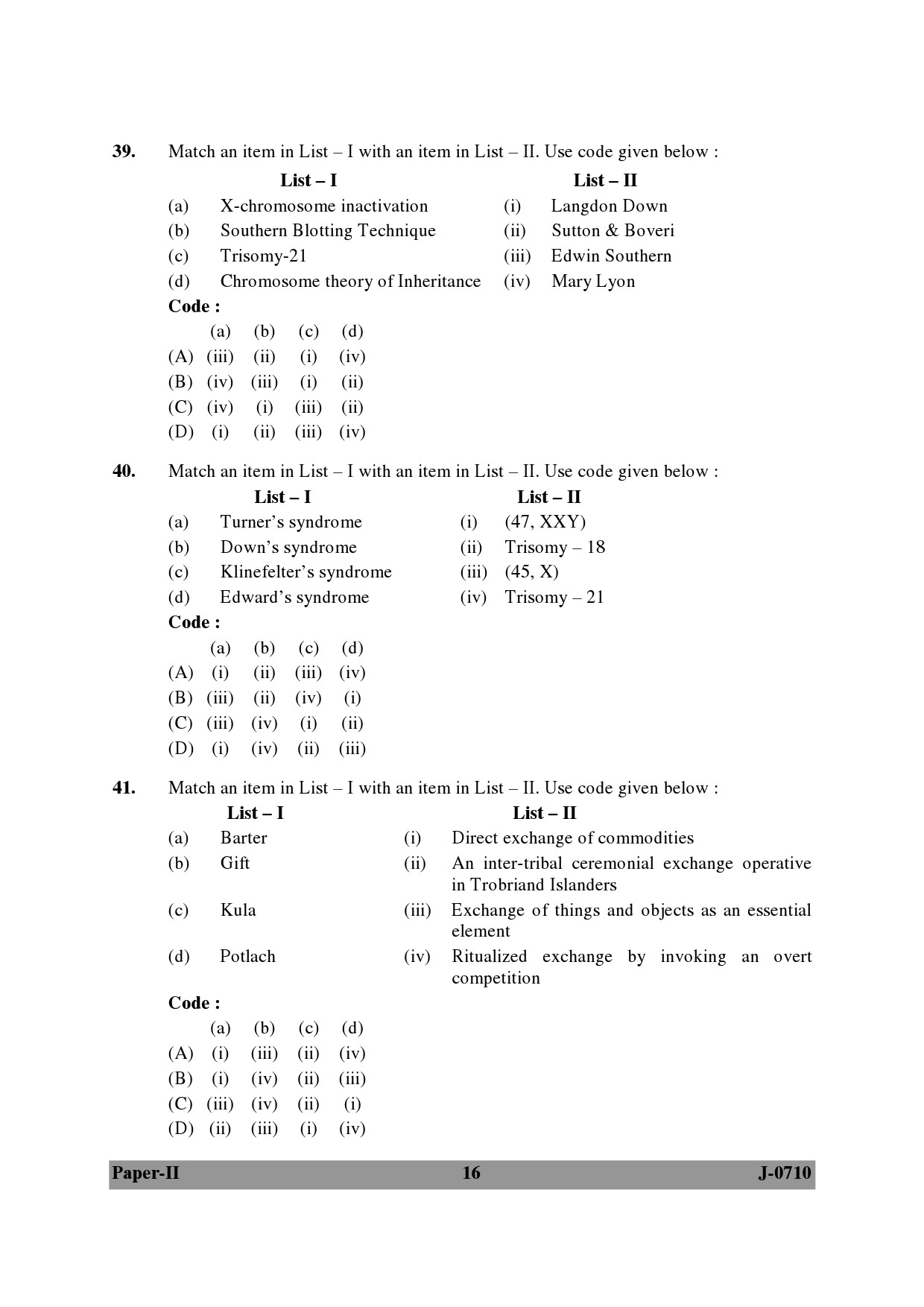 UGC NET Anthropology Question Paper II June 2010 16