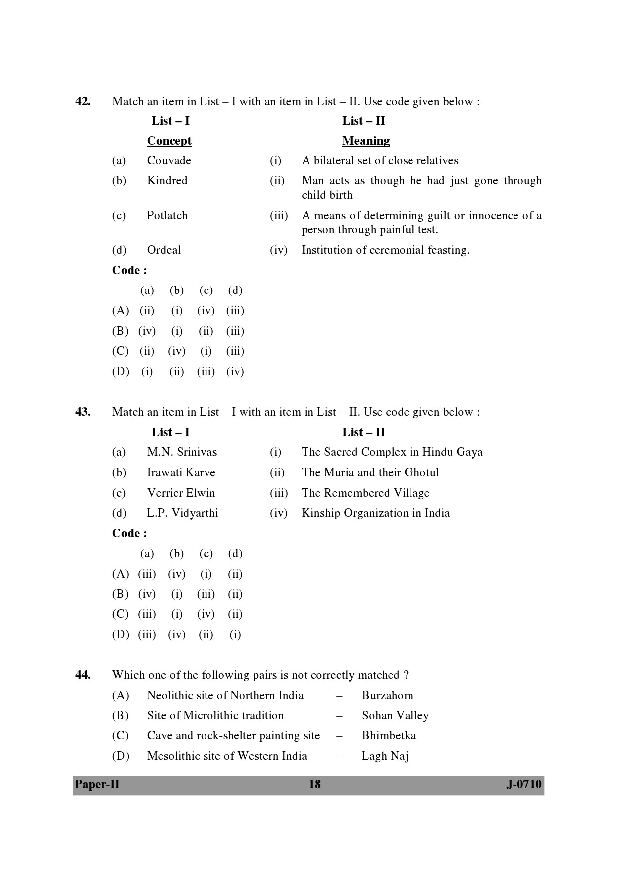 UGC NET Anthropology Question Paper II June 2010 18