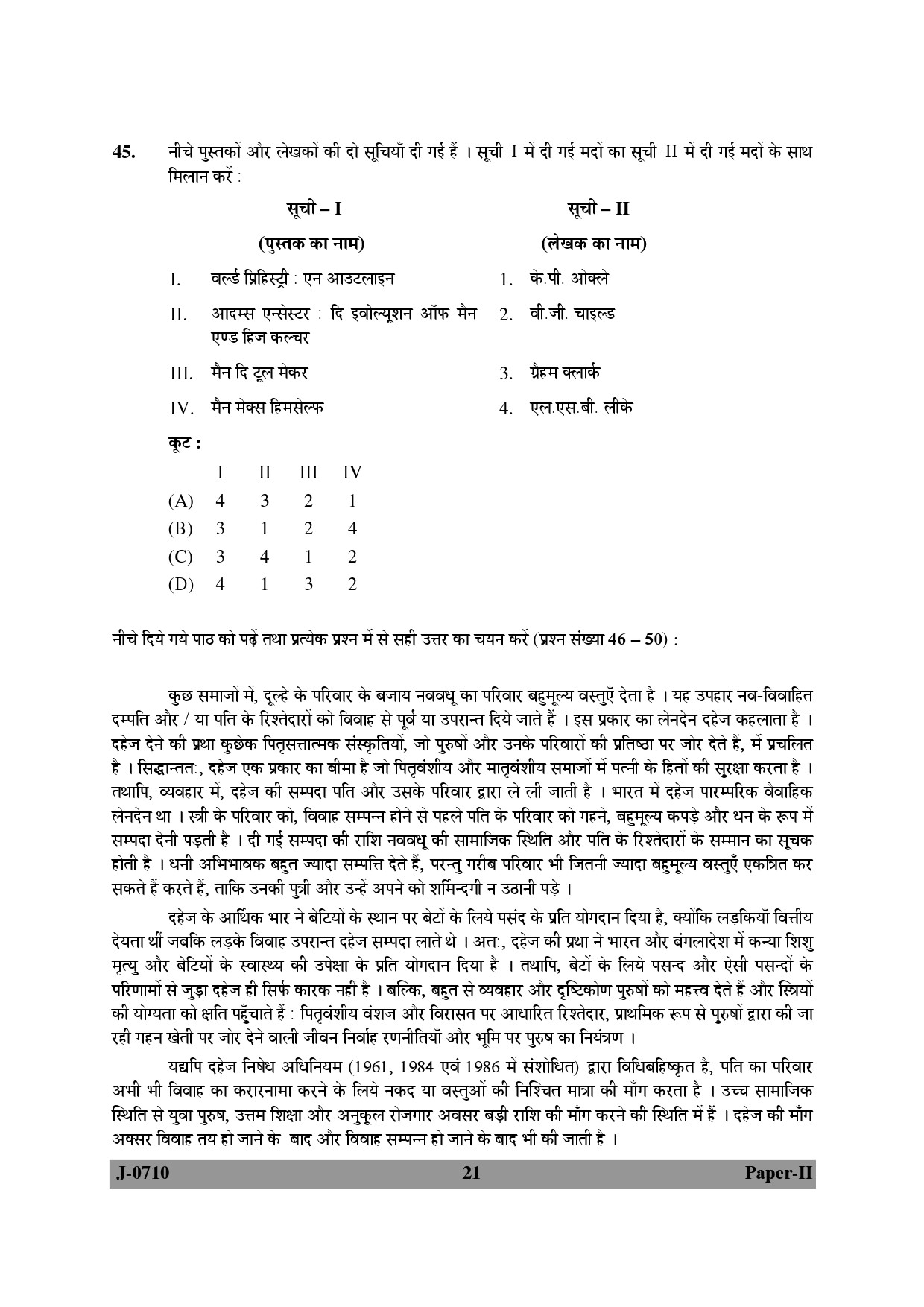 UGC NET Anthropology Question Paper II June 2010 21