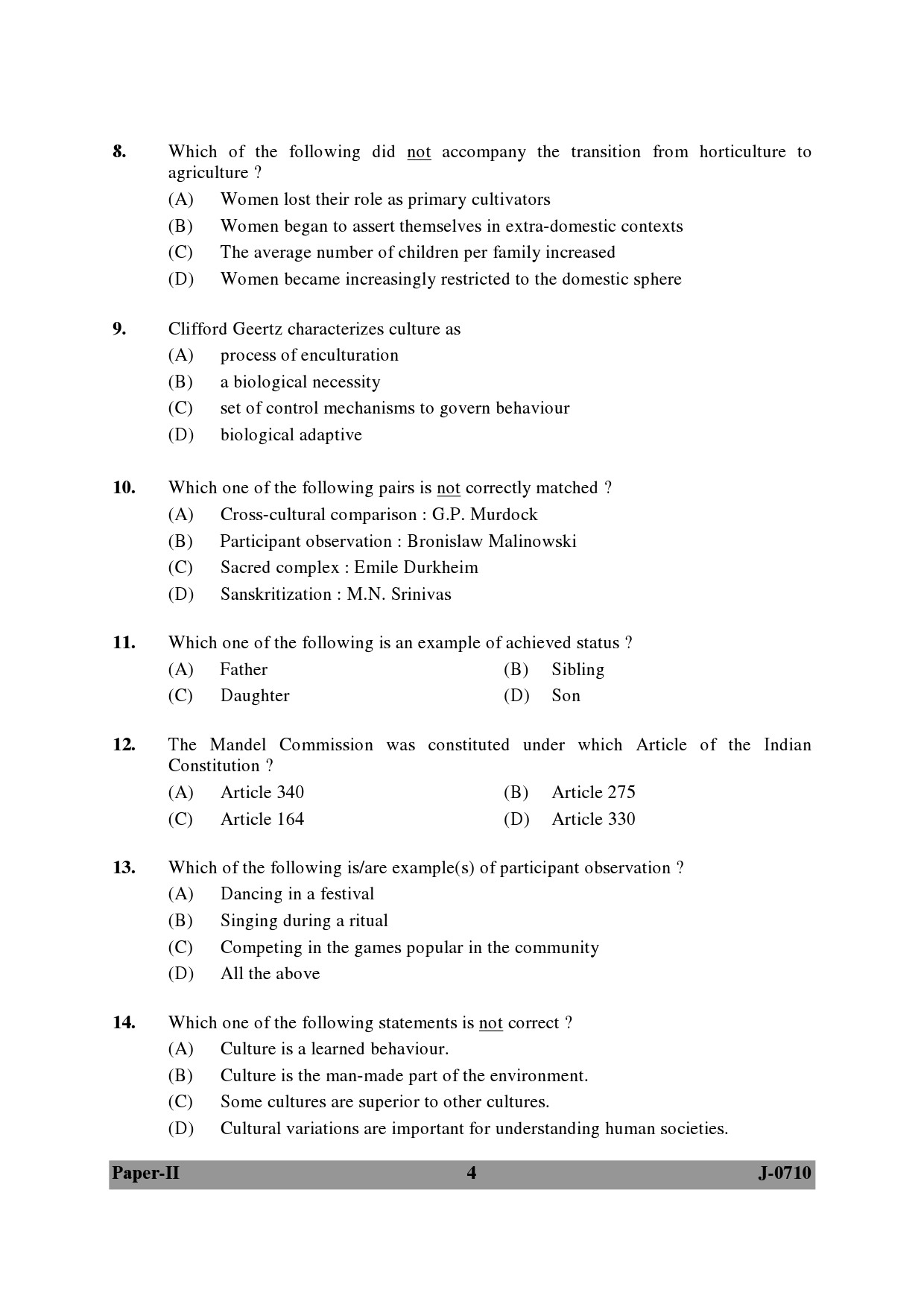 UGC NET Anthropology Question Paper II June 2010 4