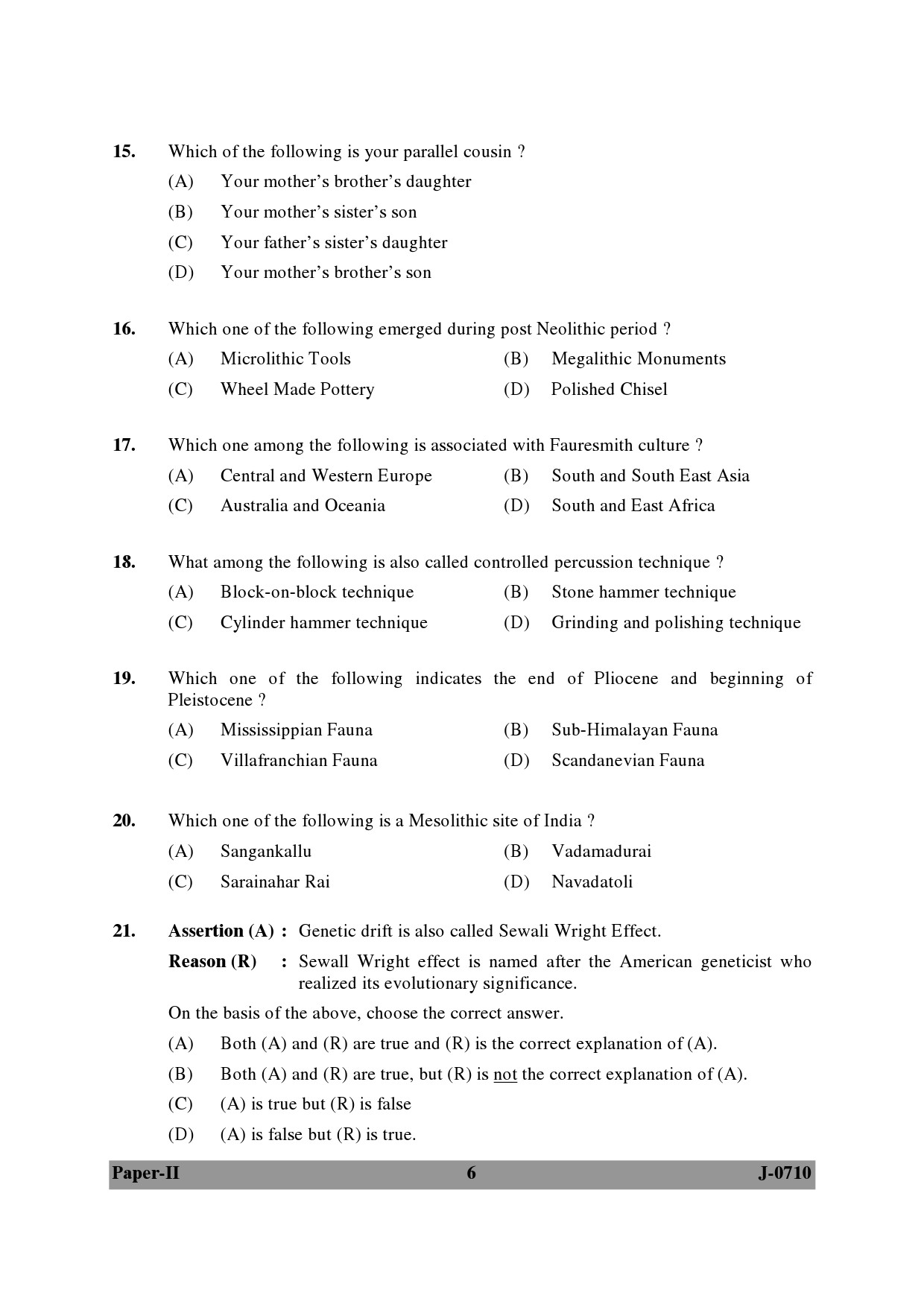 UGC NET Anthropology Question Paper II June 2010 6