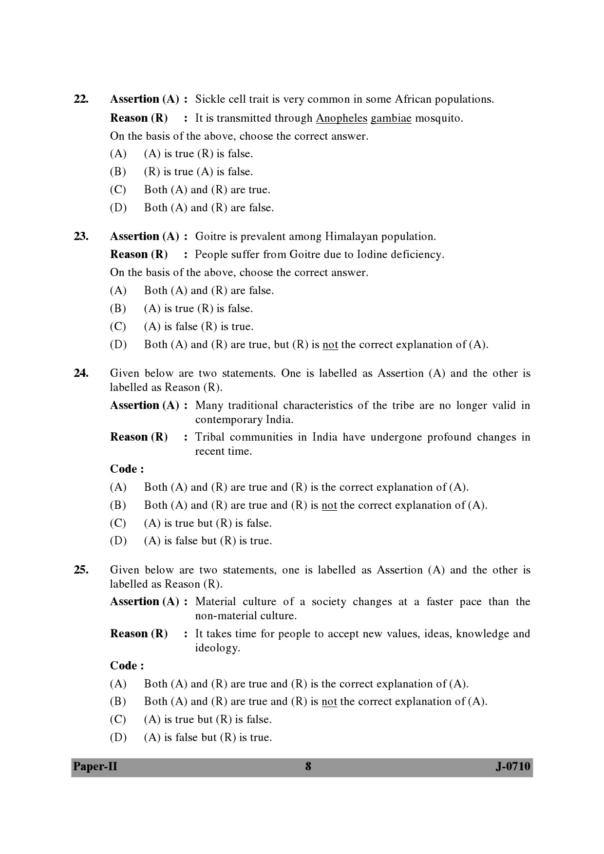 UGC NET Anthropology Question Paper II June 2010 8