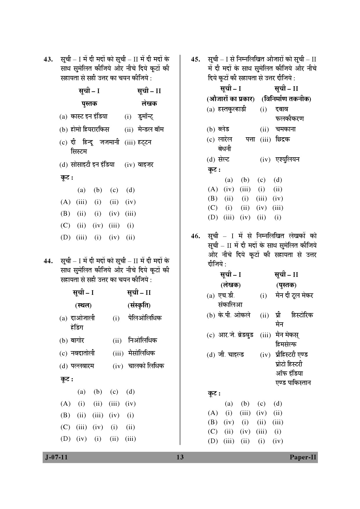 UGC NET Anthropology Question Paper II June 2011 13