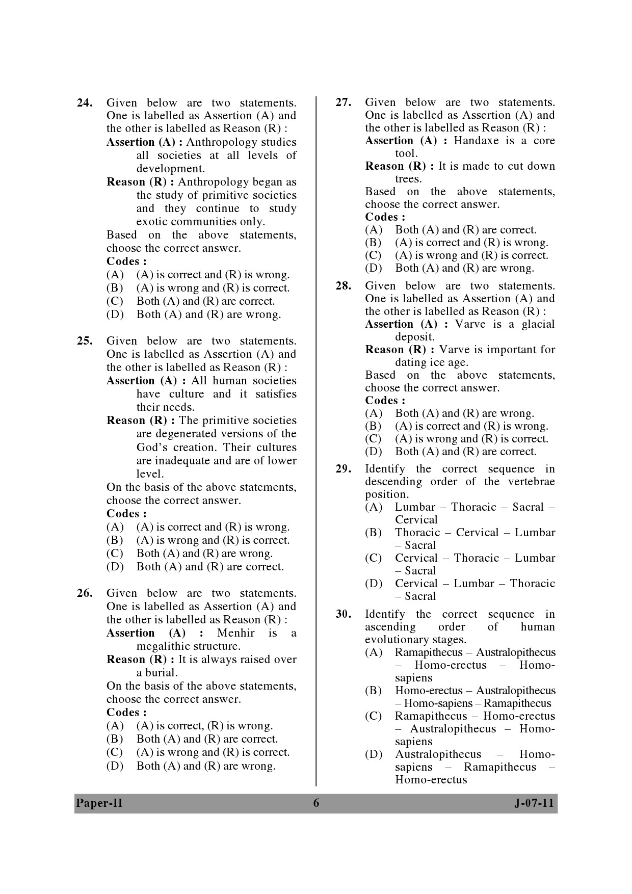 UGC NET Anthropology Question Paper II June 2011 6