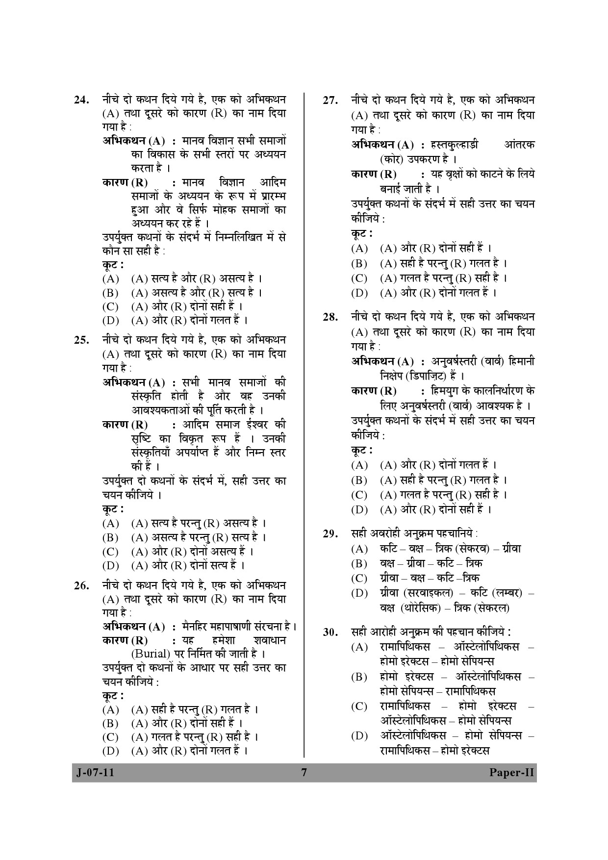 UGC NET Anthropology Question Paper II June 2011 7