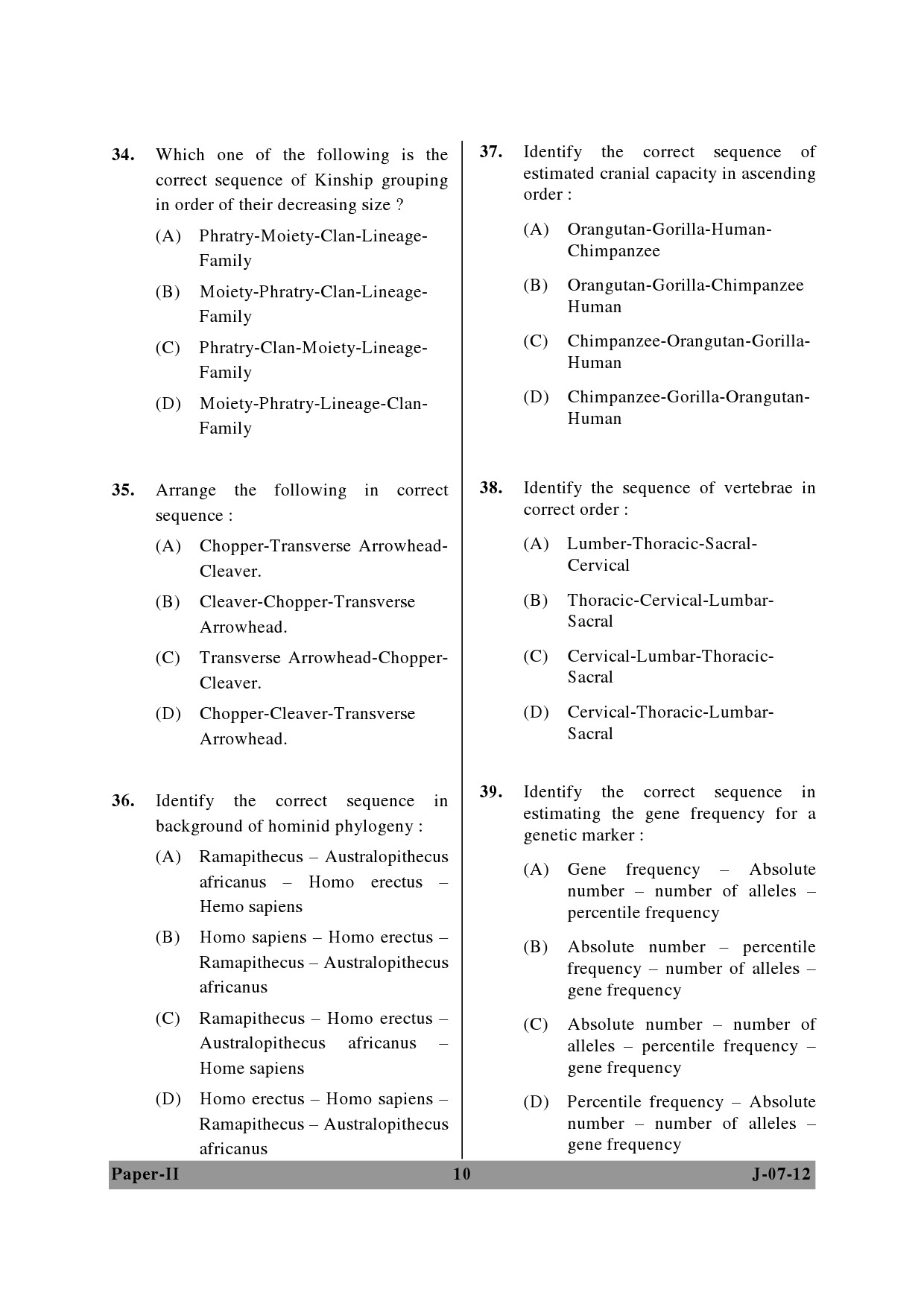 UGC NET Anthropology Question Paper II June 2012 10