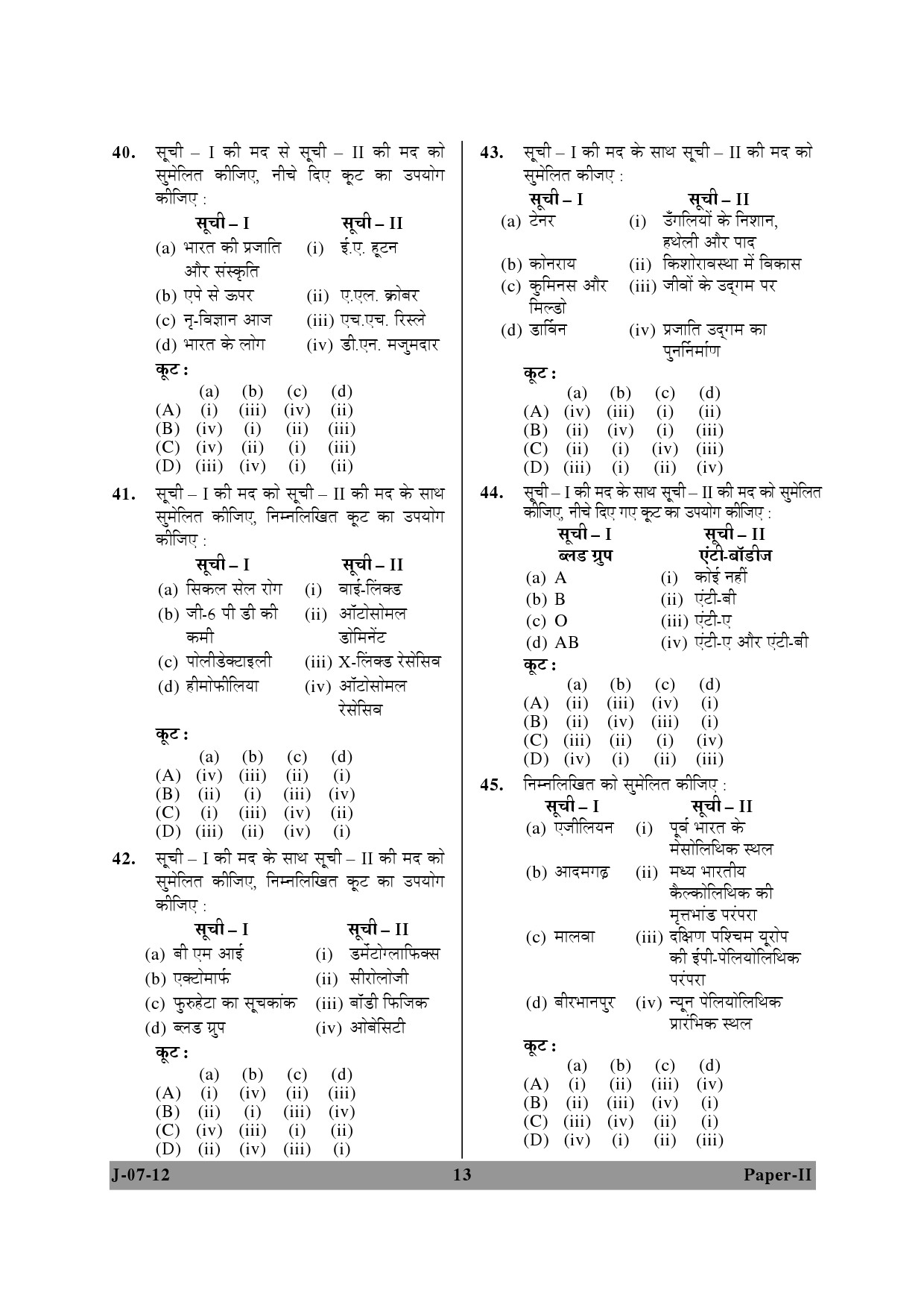 UGC NET Anthropology Question Paper II June 2012 13