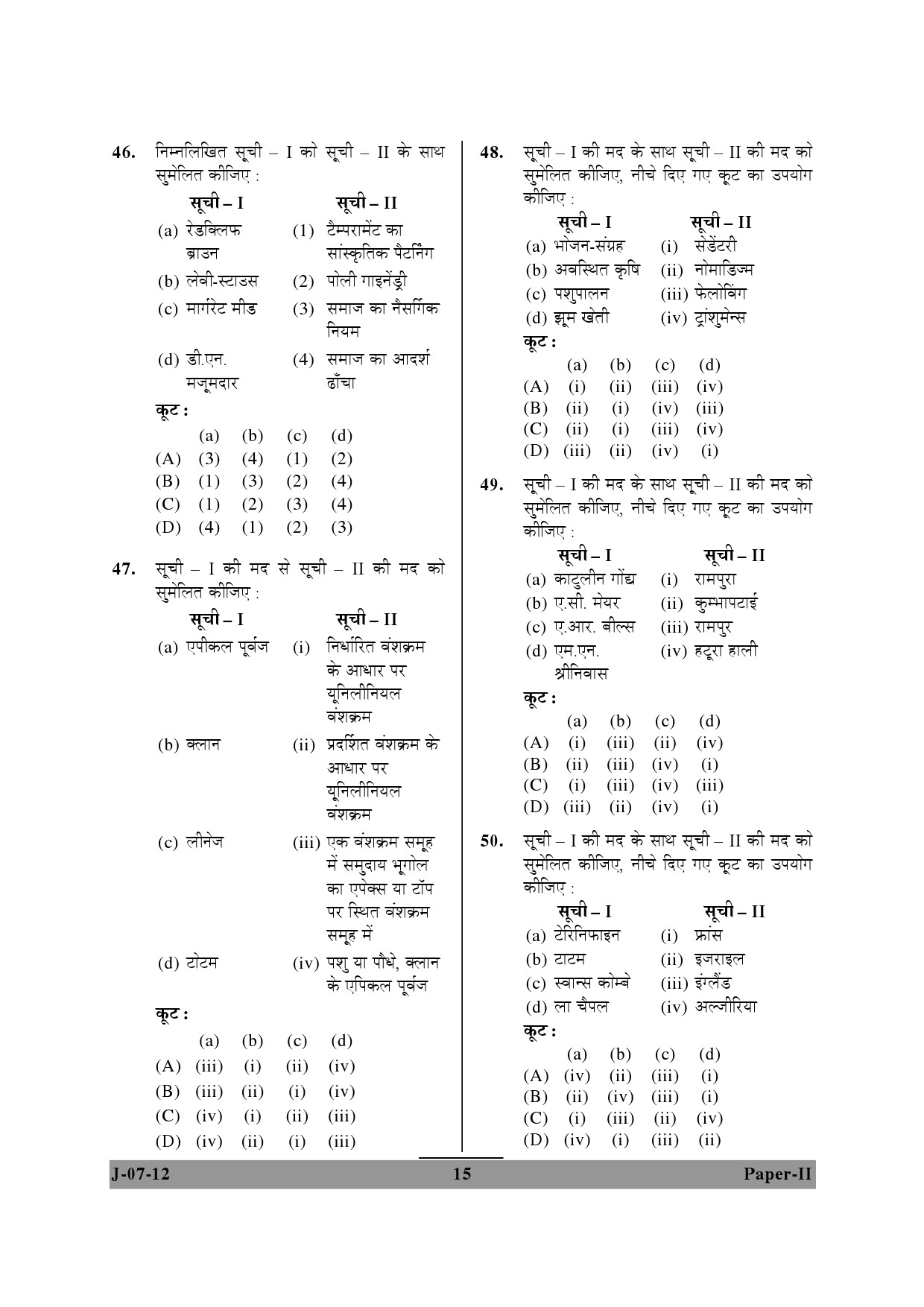 UGC NET Anthropology Question Paper II June 2012 15