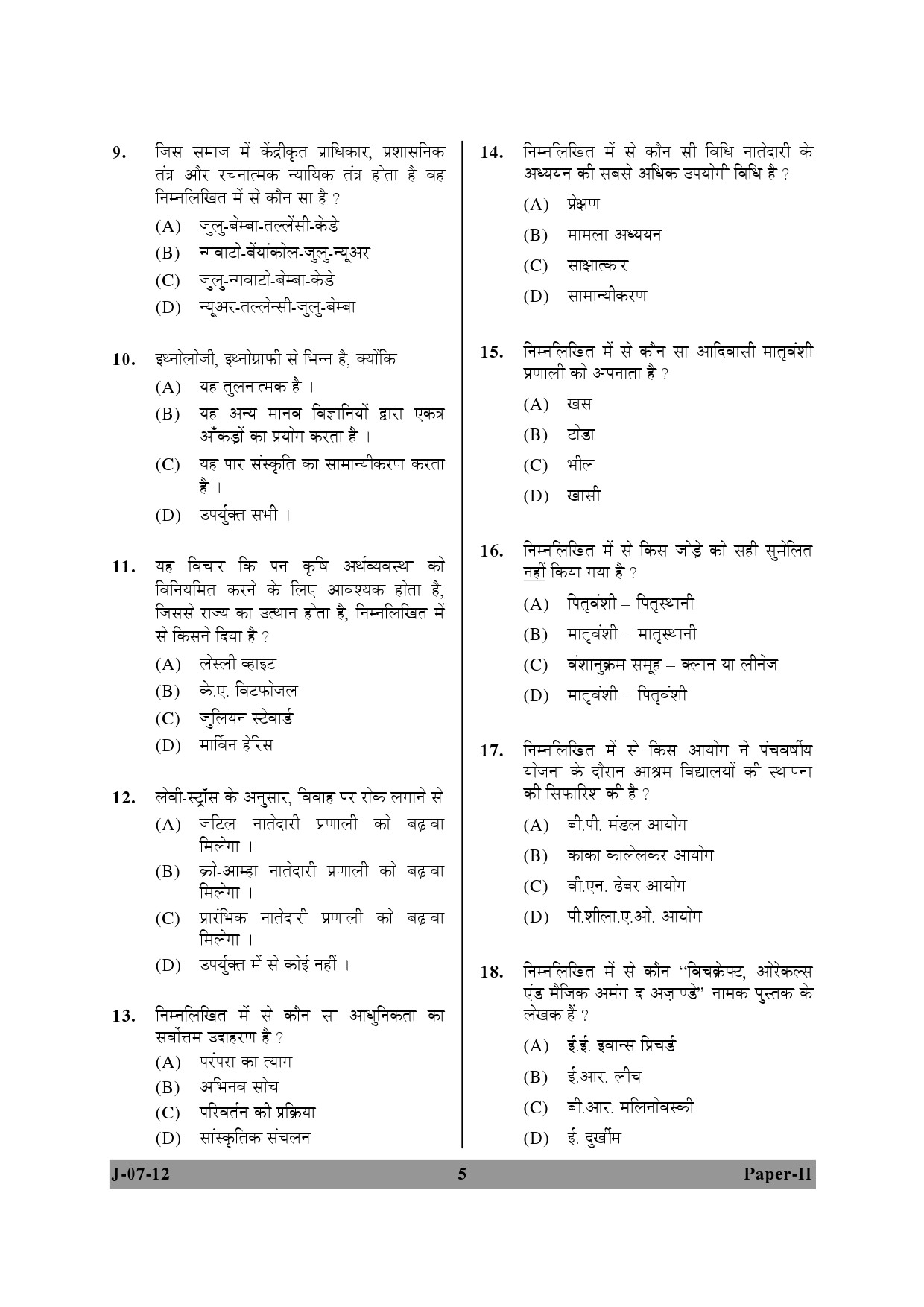 UGC NET Anthropology Question Paper II June 2012 5