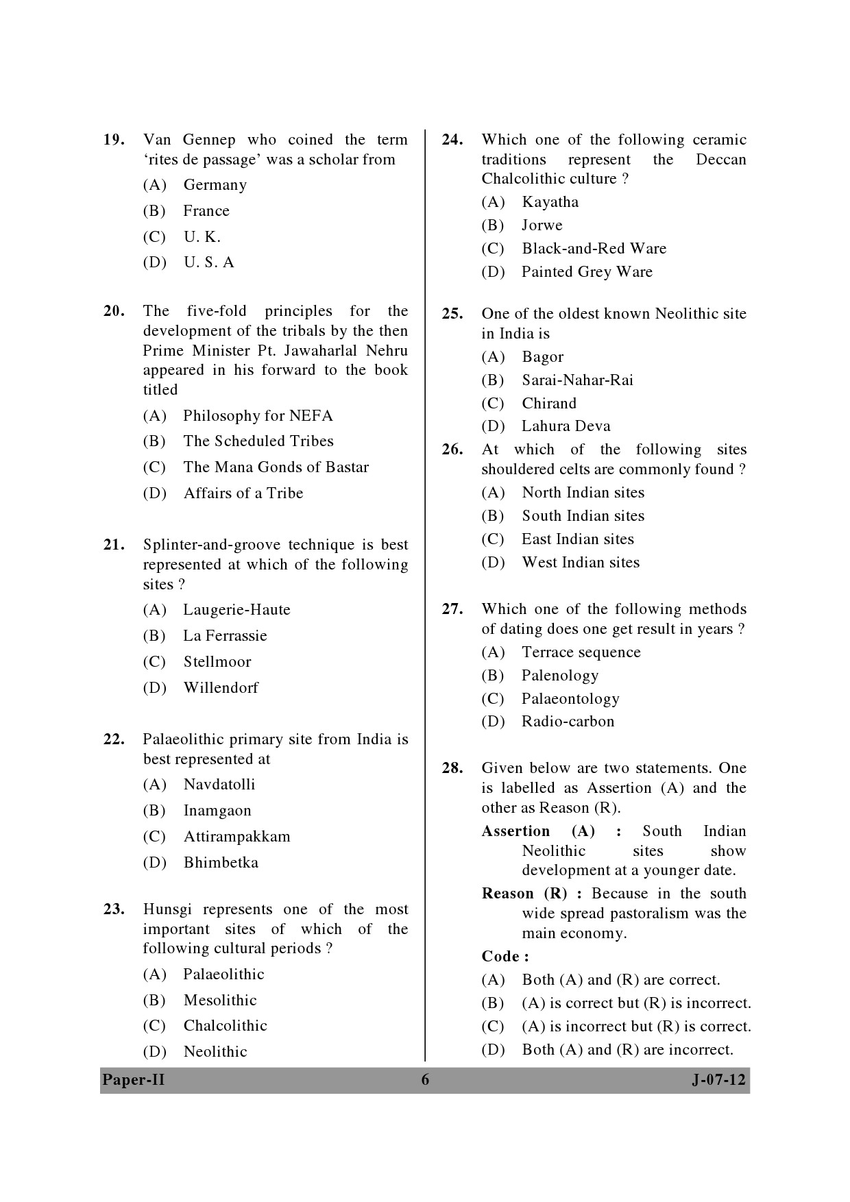 UGC NET Anthropology Question Paper II June 2012 6