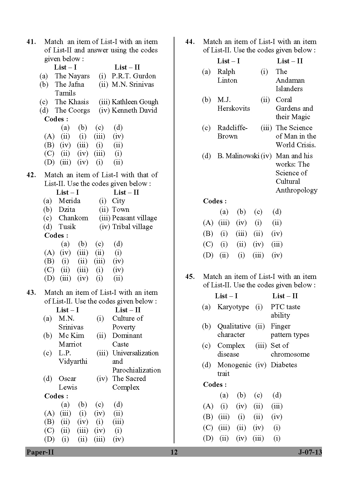 UGC NET Anthropology Question Paper II June 2013 Set 2 12