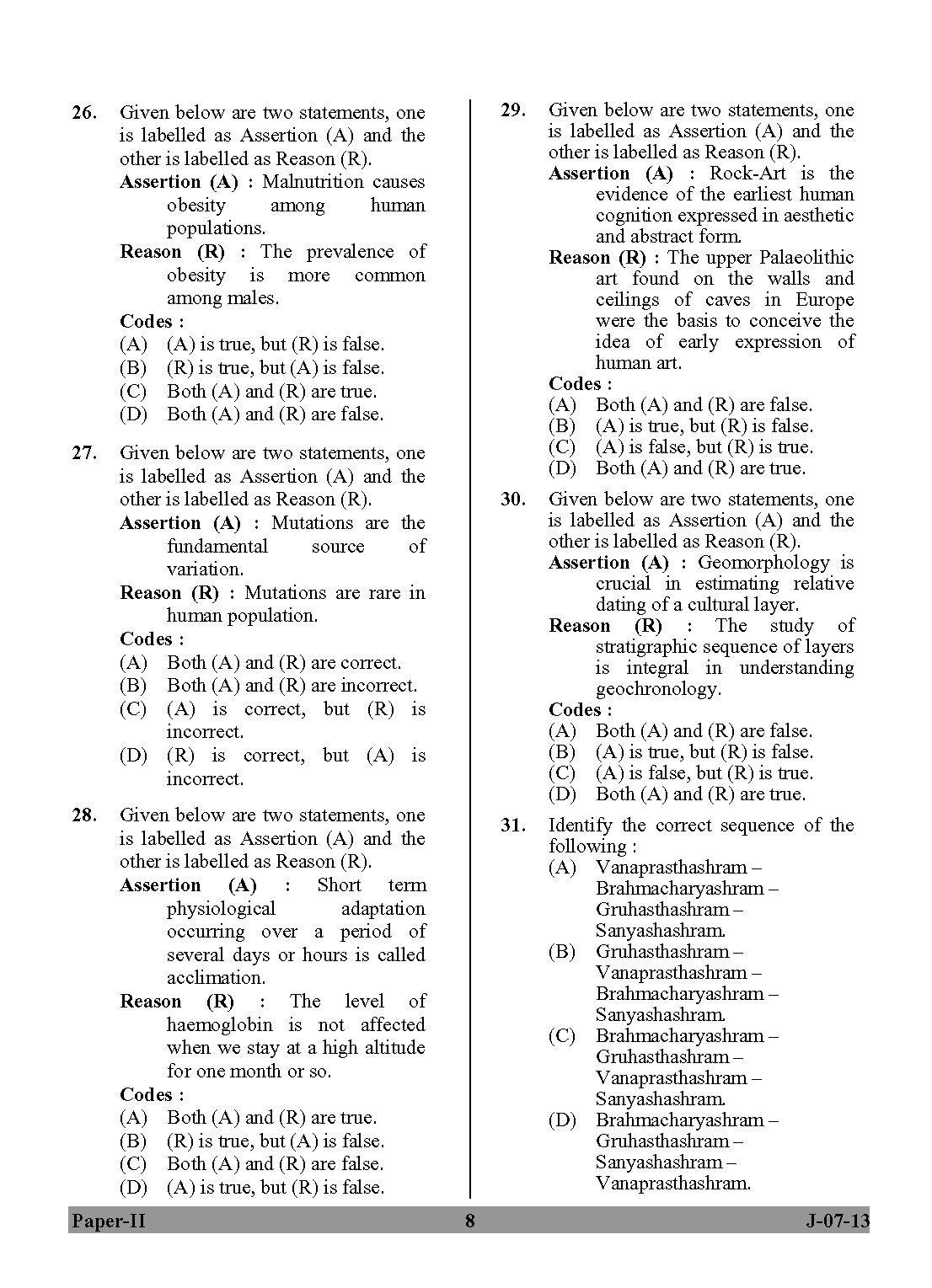 UGC NET Anthropology Question Paper II June 2013 Set 2 8