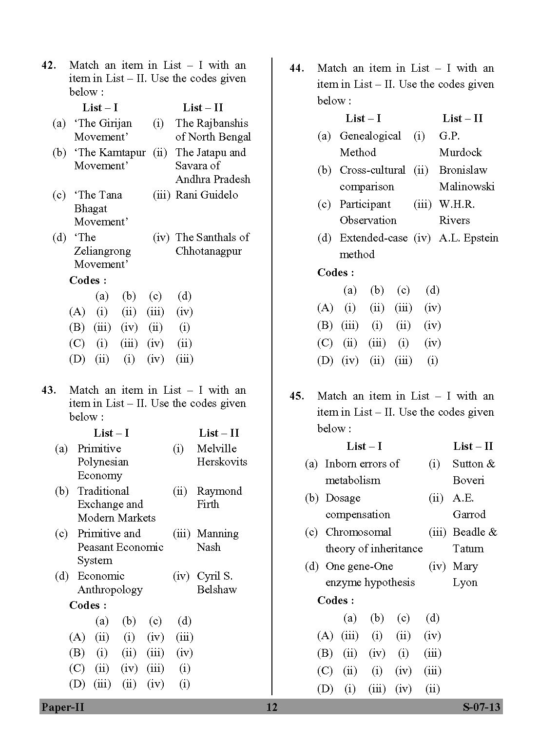 UGC NET Anthropology Question Paper II June 2013 12