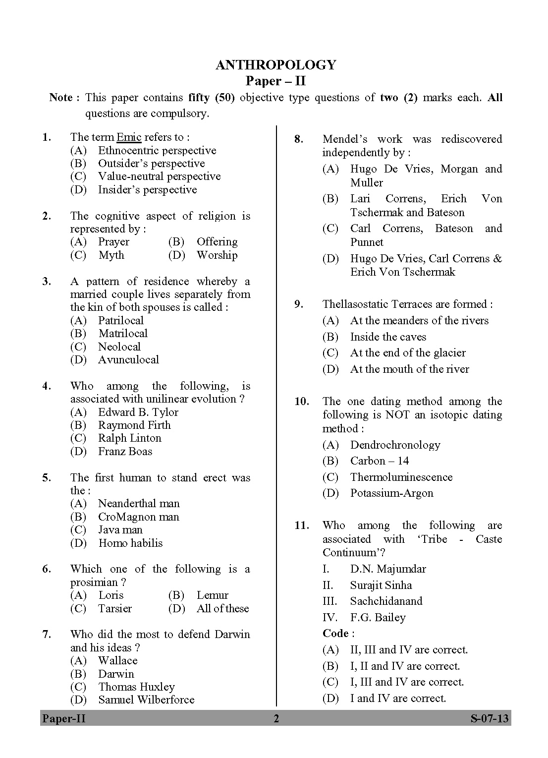 UGC NET Anthropology Question Paper II June 2013 2