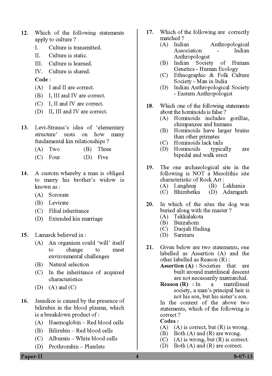 UGC NET Anthropology Question Paper II June 2013 4