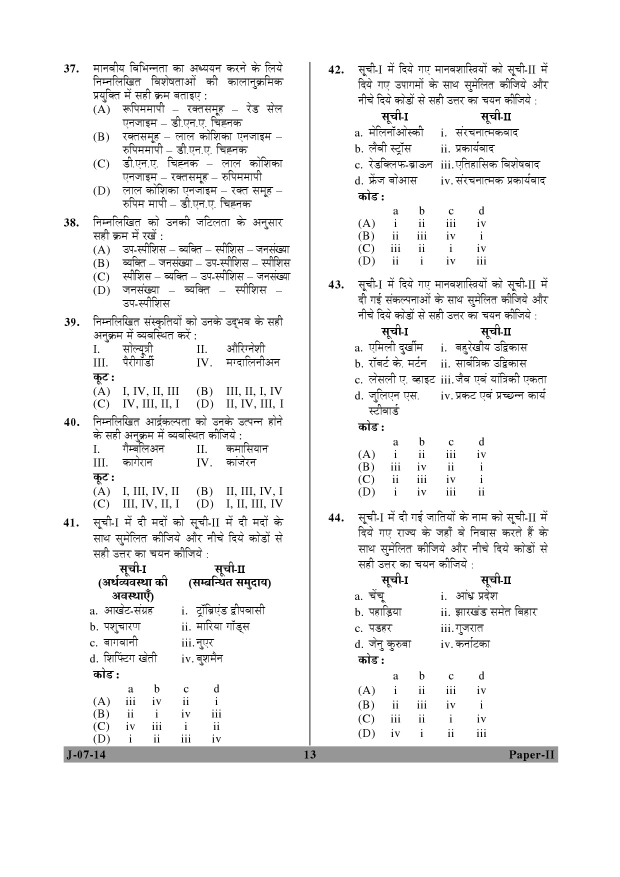 UGC NET Anthropology Question Paper II June 2014 13