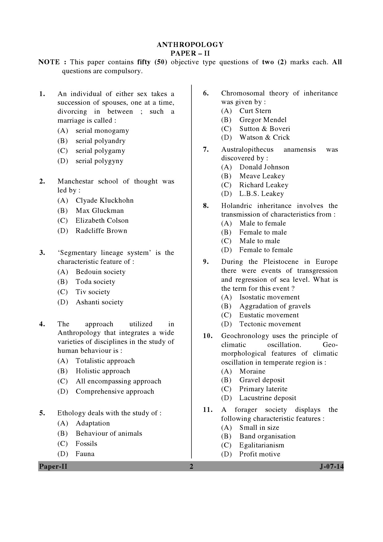 UGC NET Anthropology Question Paper II June 2014 2