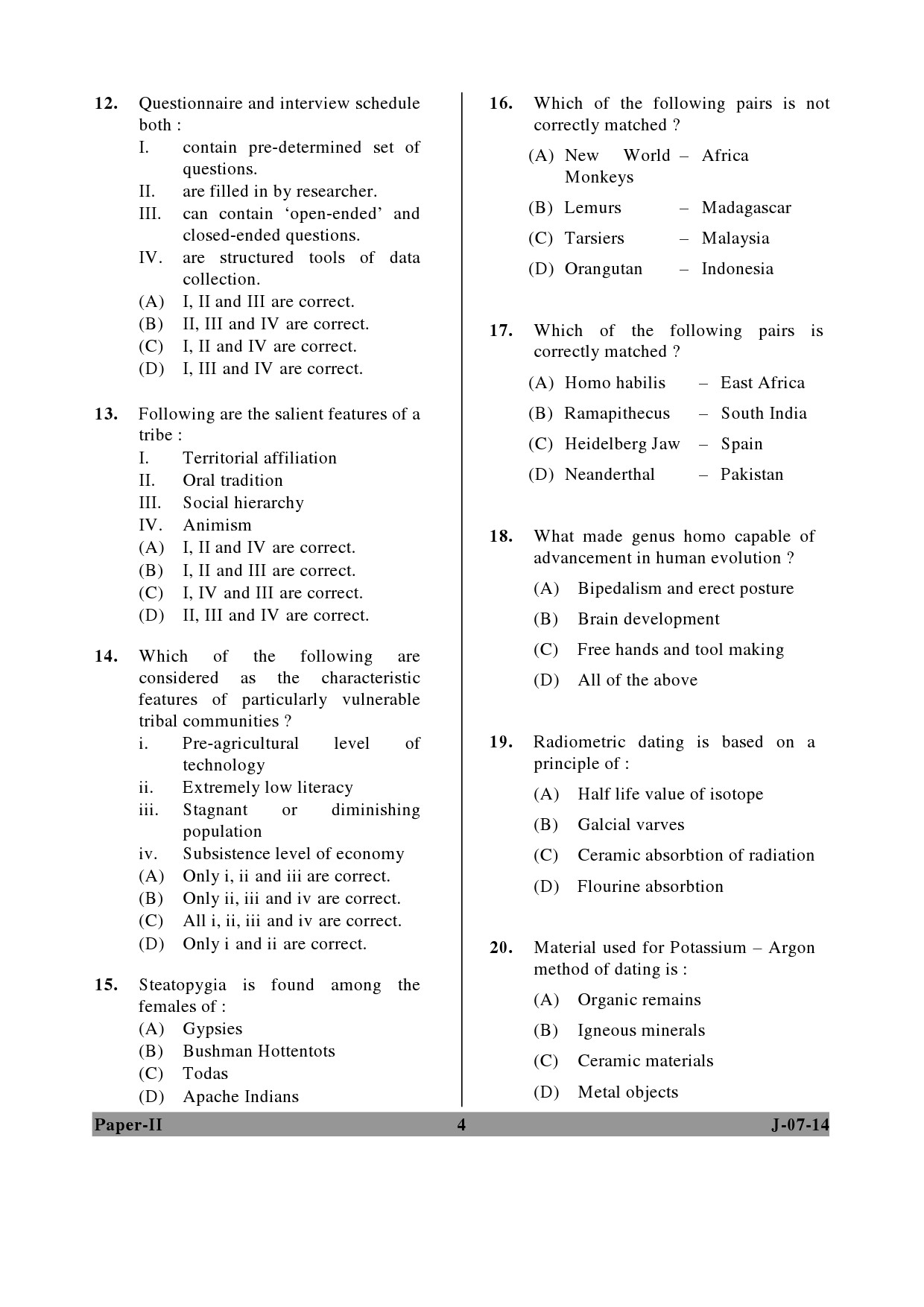 UGC NET Anthropology Question Paper II June 2014 4