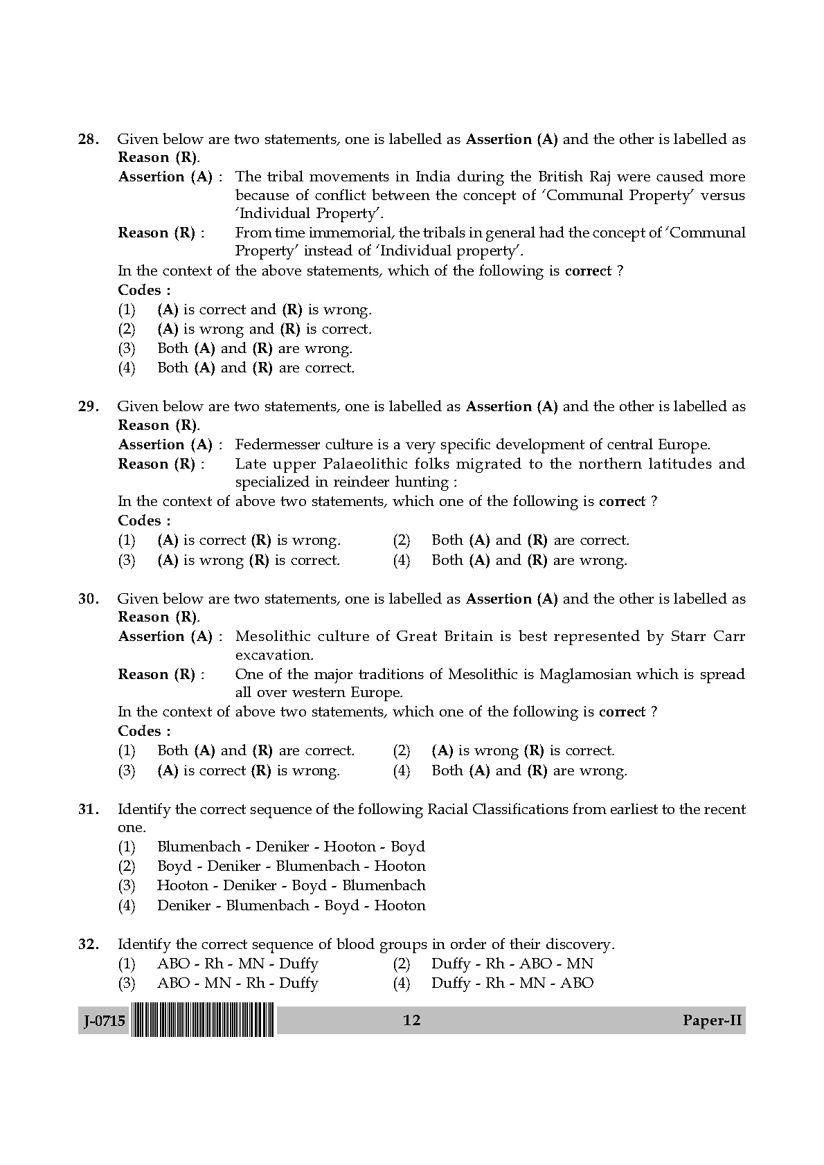 UGC NET Anthropology Question Paper II June 2015 12