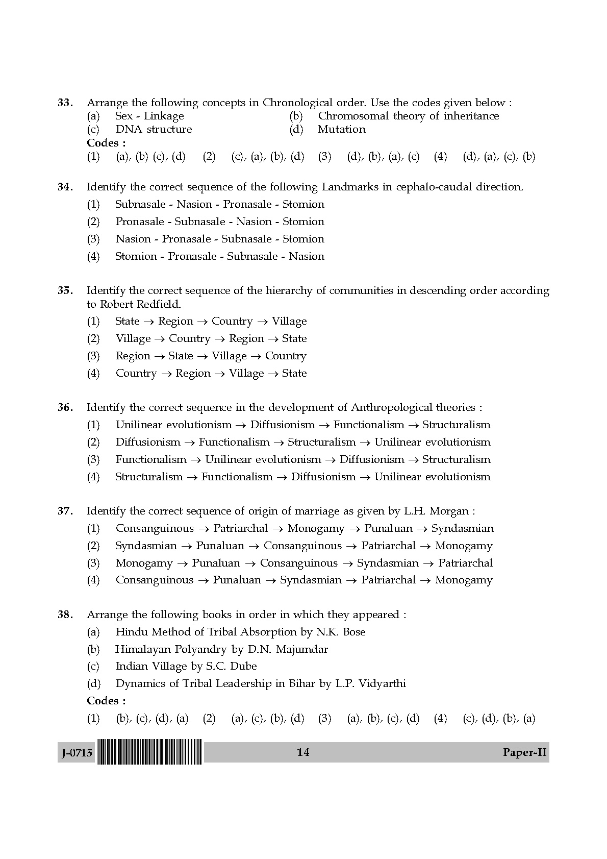 UGC NET Anthropology Question Paper II June 2015 14