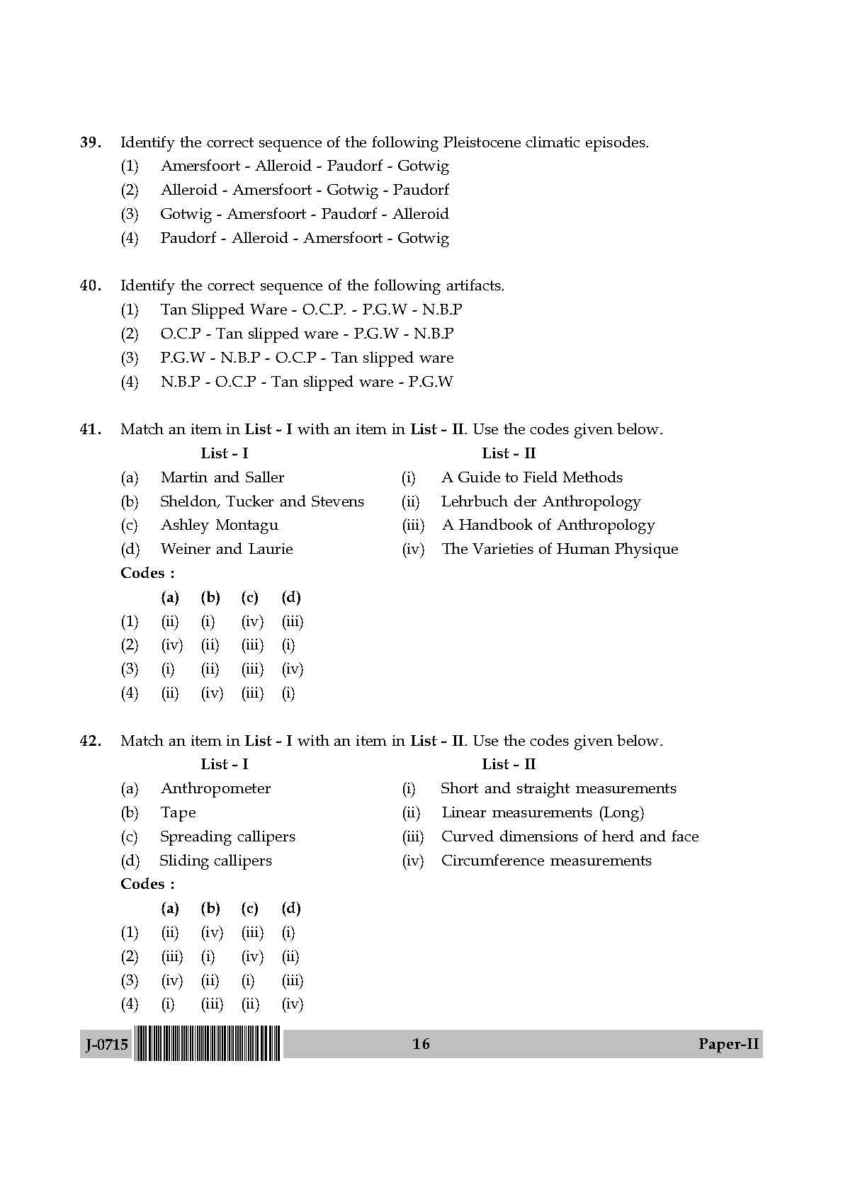 UGC NET Anthropology Question Paper II June 2015 16