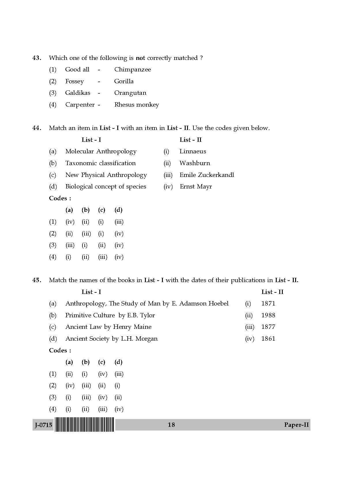 UGC NET Anthropology Question Paper II June 2015 18